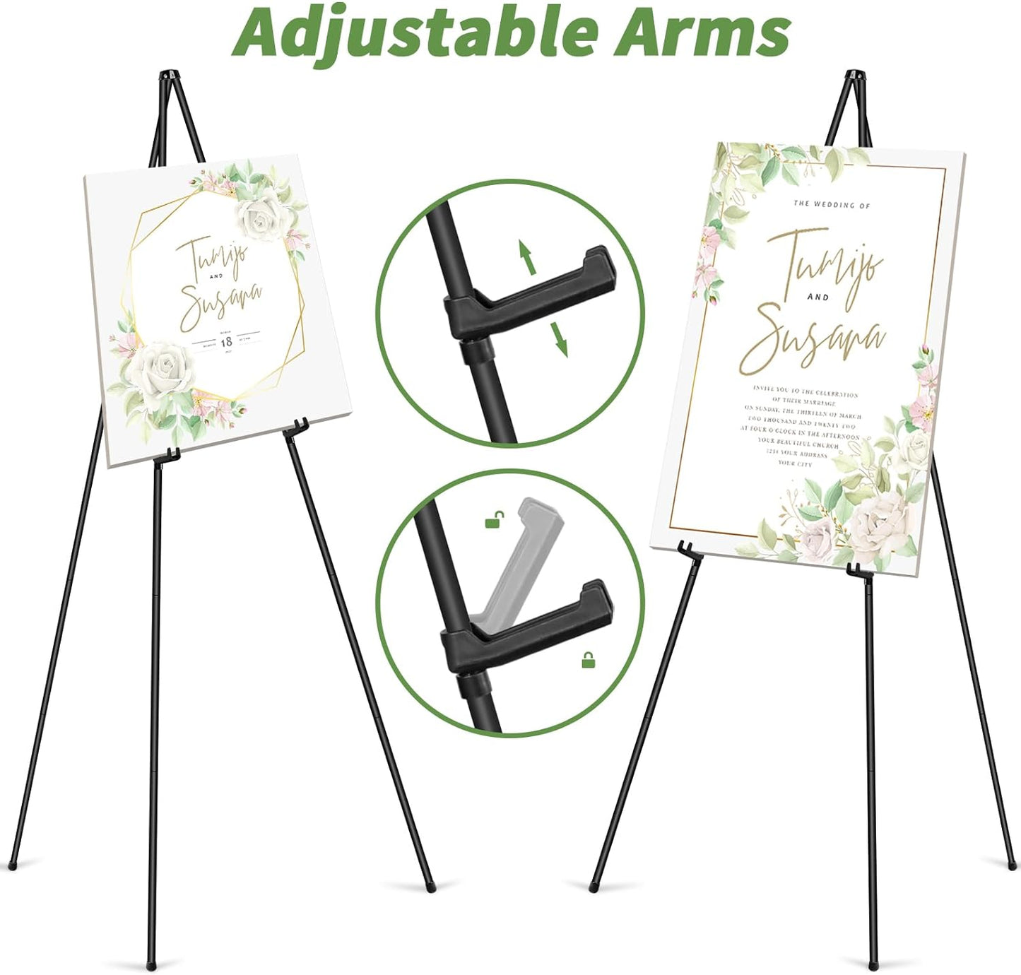PUJIANG 6 Pack Easel for Display, Foldable Easel Stand, Metal Easels for Displaying Pictures, 63" Easels for Signs Wedding Poster Sign Holder, Art Easel for Painting with Case