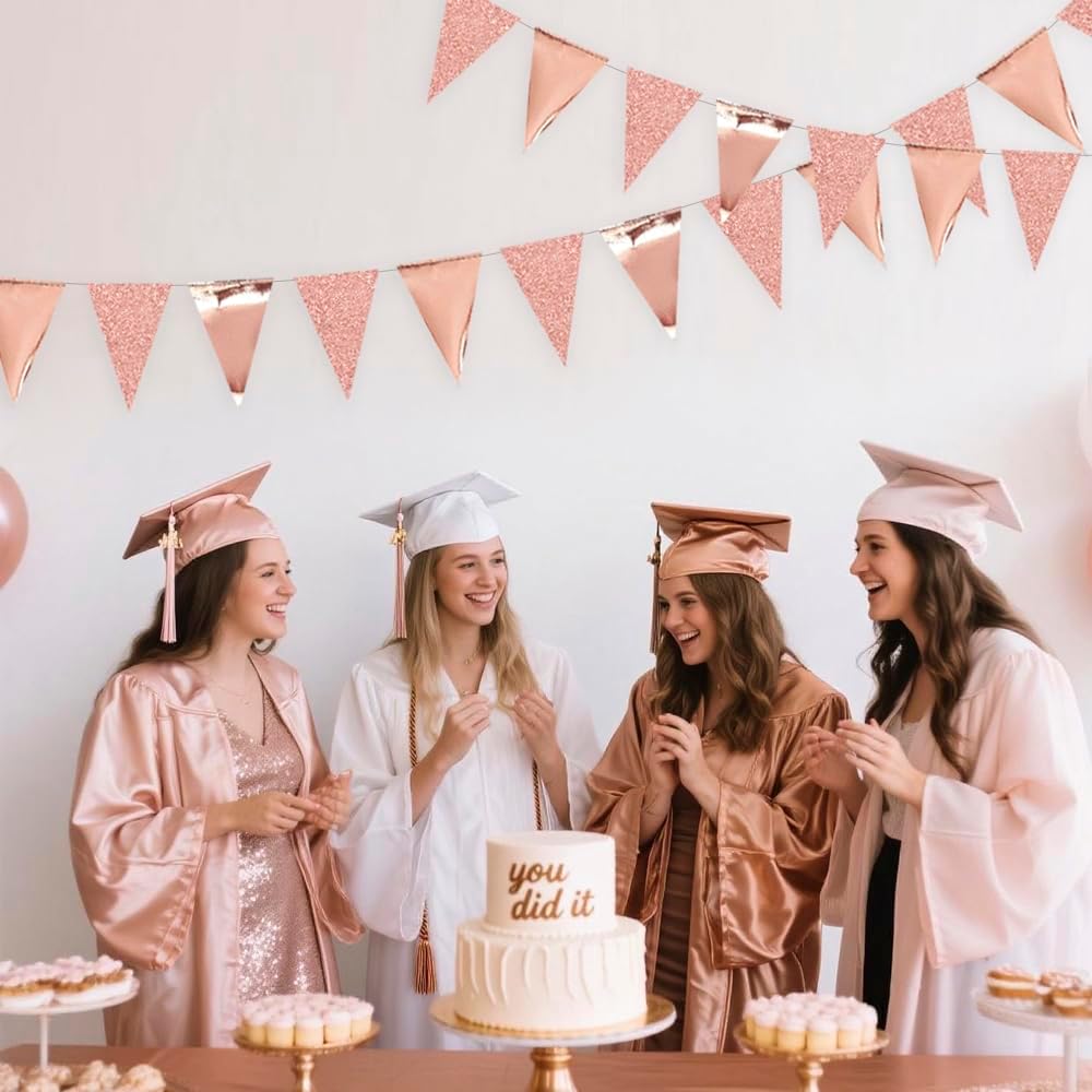 30Ft Rose Gold Party Decoration Rose Pink Triangle Pennant Banner Blush Pink Hanging Paper Flag Bunting for Graduation Wedding Bridal Shower Birthday Bachelorette Engagement Anniversary Party Supplies