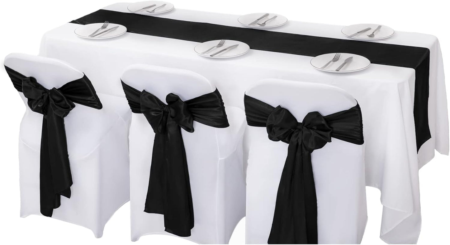 12Pack Table Runner 12 x 108 Inches Satin Silk Table Runner for Wedding, Birthday Party, Banquets, Graduations Decoration, fit Rectange and Round Table-Black