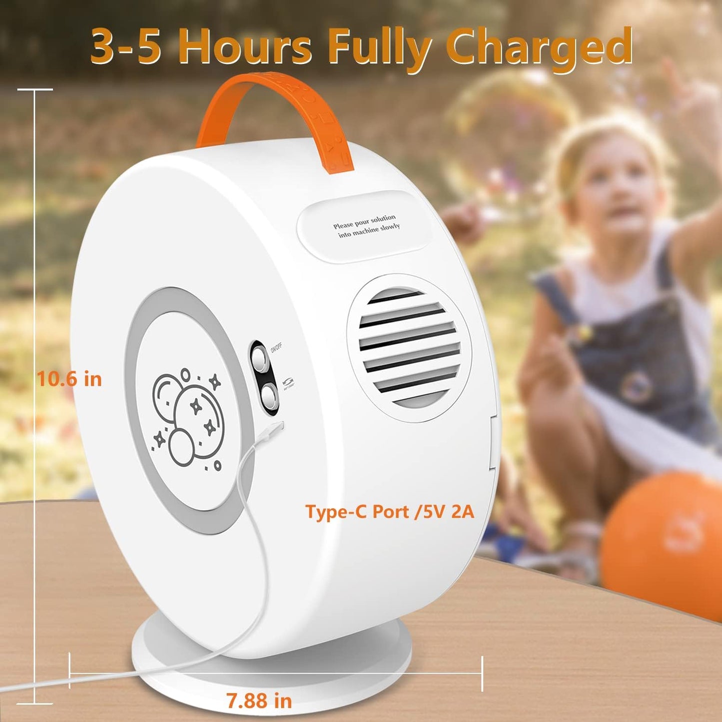 Bubble Machine Automatic Bubble Blower for Kids Toddlers Rechargeable Battery Portable Bubble Maker Electric Bubble Machine Auto Rotating 90°/360° Outdoor Toy for Birthday Party Wedding
