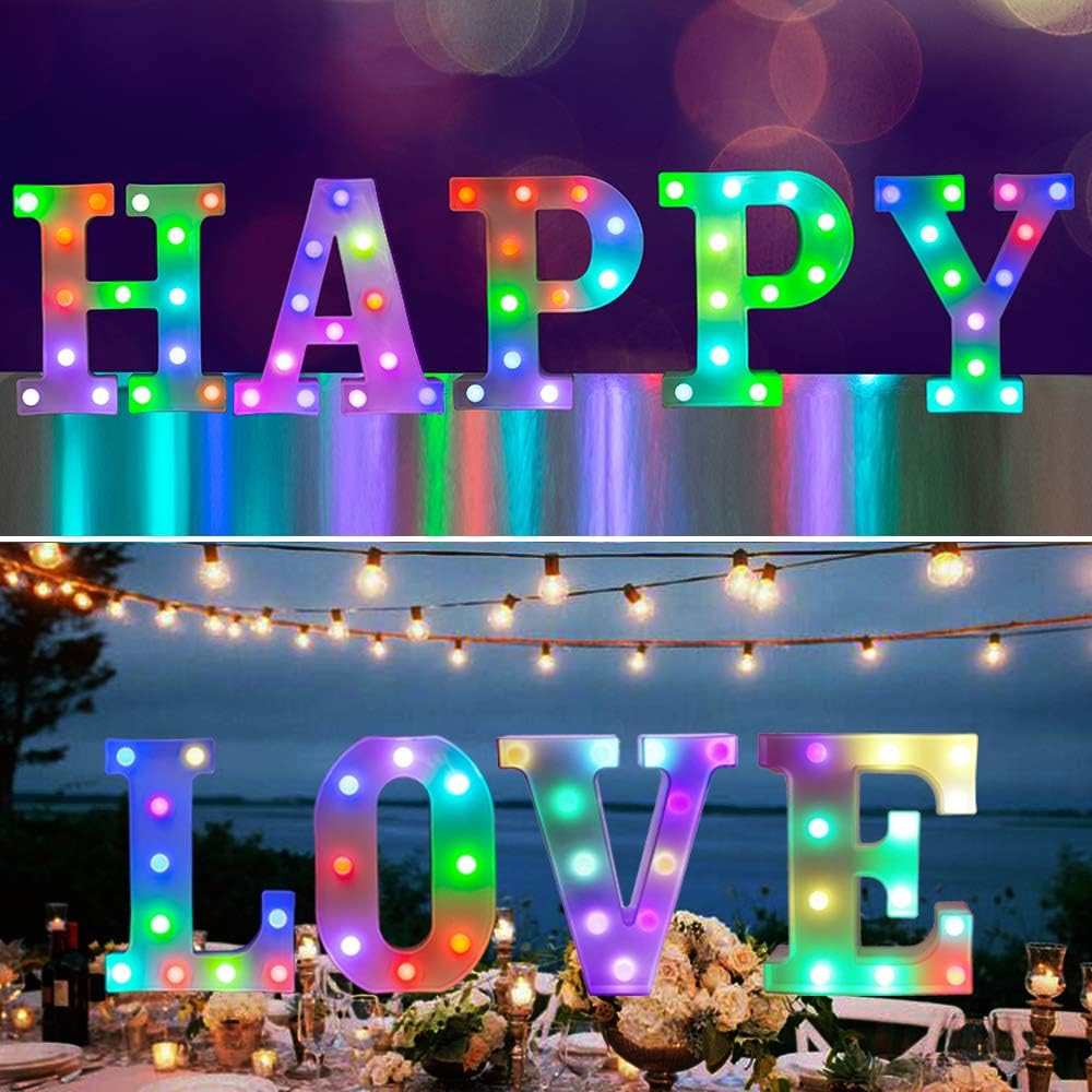 Pooqla Colorful LED Marquee Letter Lights with Remote – Light Up Marquee Signs – Party Bar Letters with Lights Decorations for The Home - Multicolor P