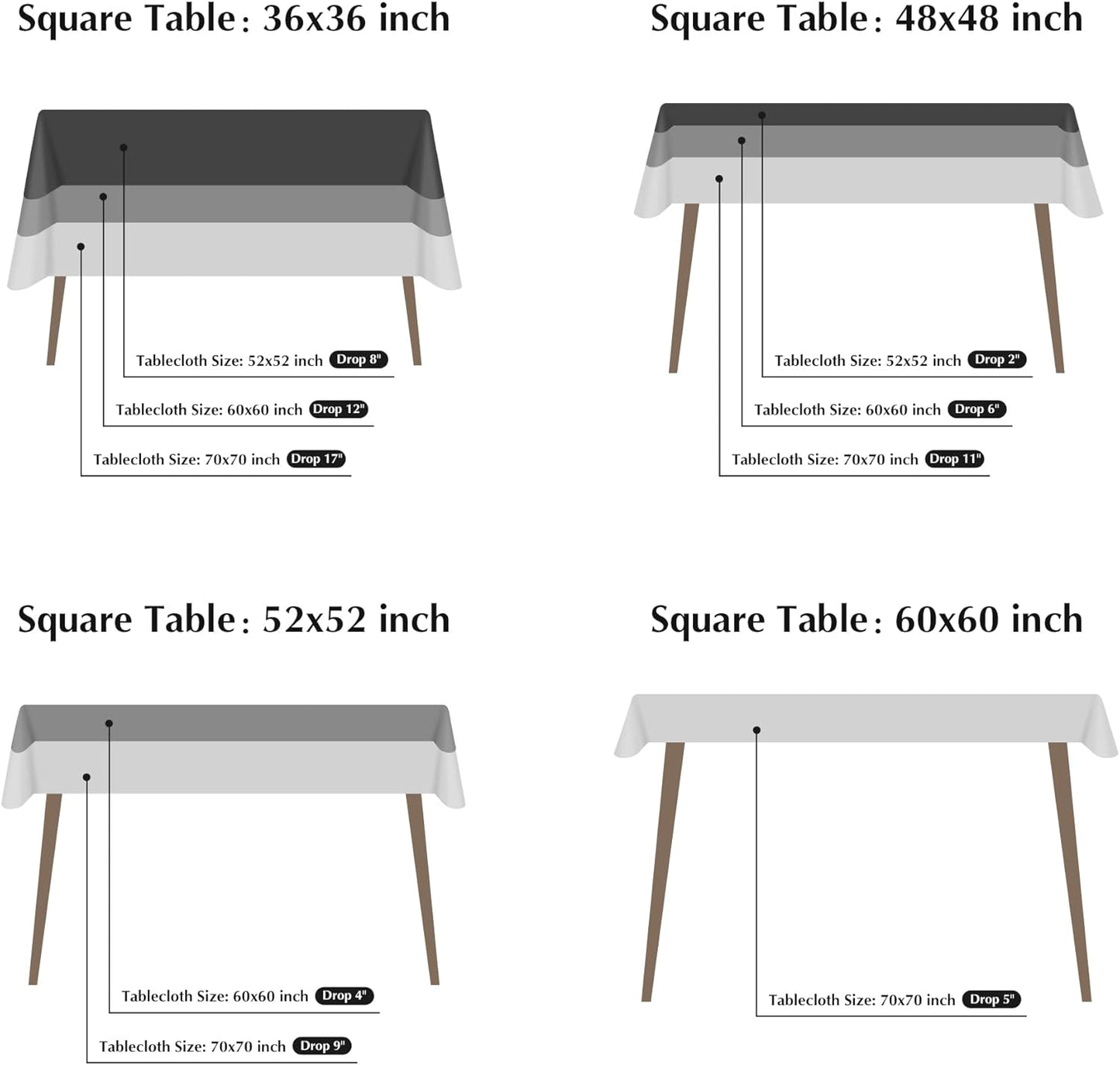2 Pack Square Table Cloth 48X48 Inch Grey Washable Fabric Tablecloth Polyester Solid Dining Table Cover for Birthday Party Dinner Holiday Outdoor Indoor