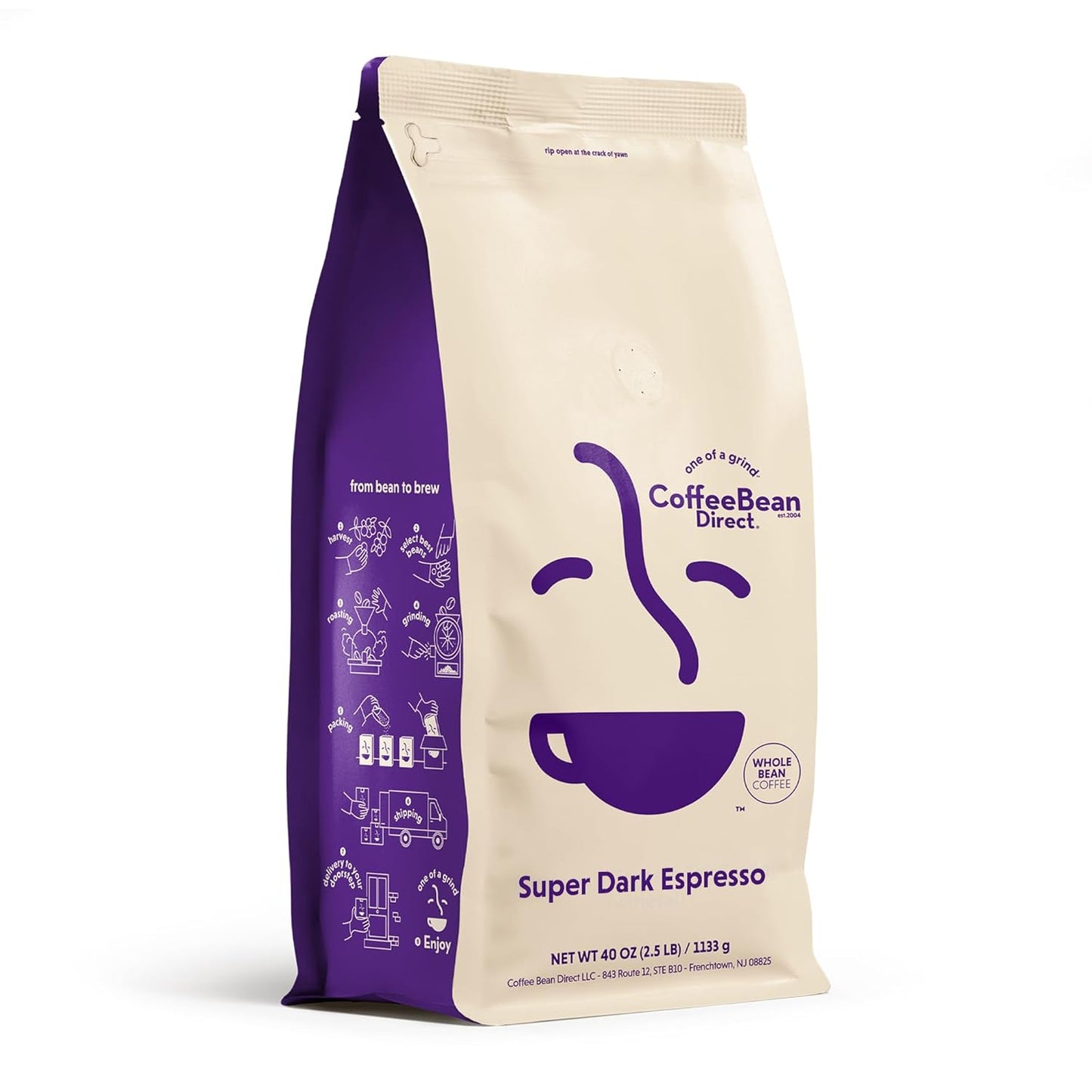 Coffee Bean Direct Super Dark Espresso, Whole Bean Coffee, Very Dark Roast, 2.5 Pound Bag (Pack of 1)
