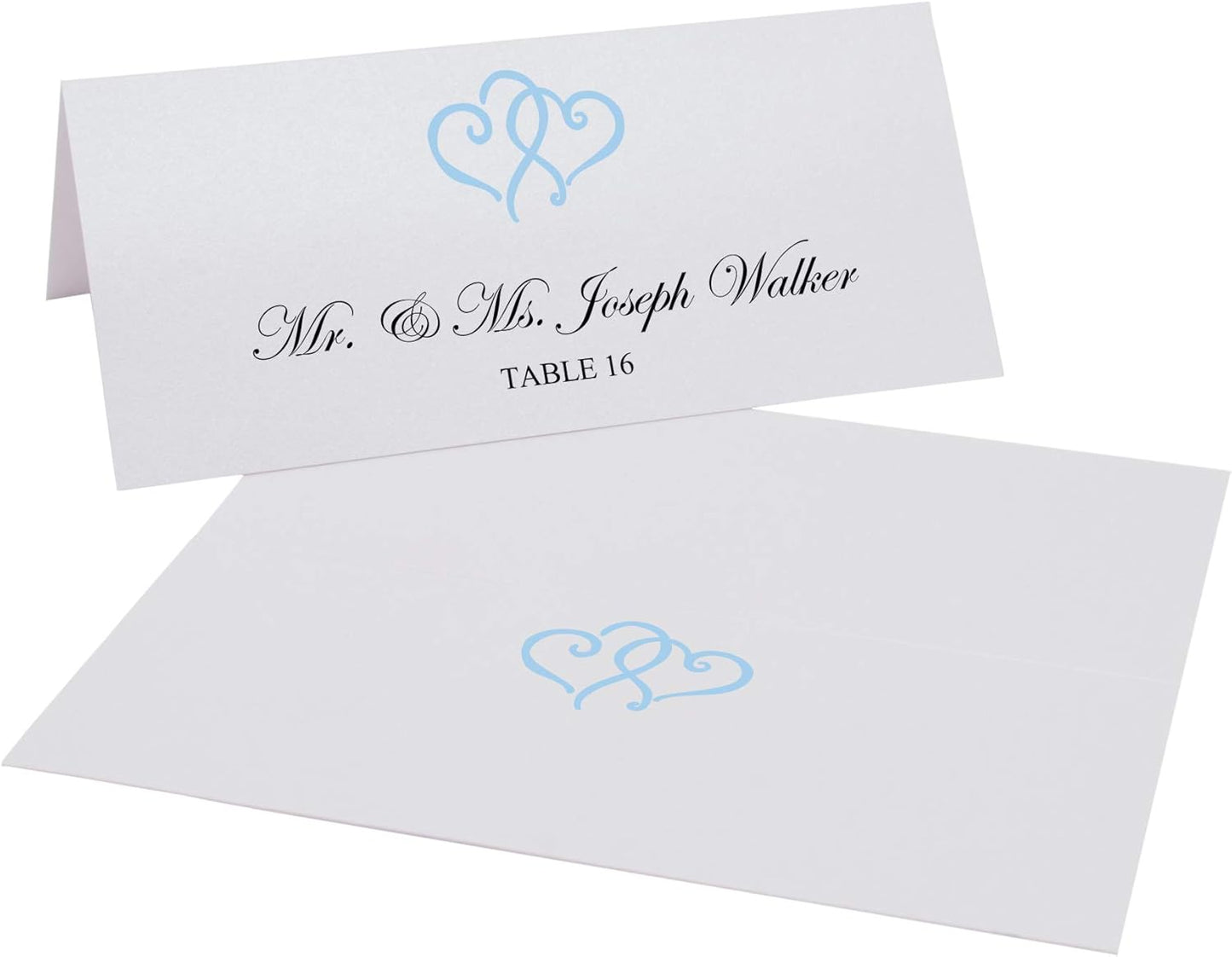 Linked Hearts Place Cards, Light Blue (Choose Color), Set of 150, Pre-cut and Scored - Wedding, Party, Dinner, and Special Events - Made in the USA