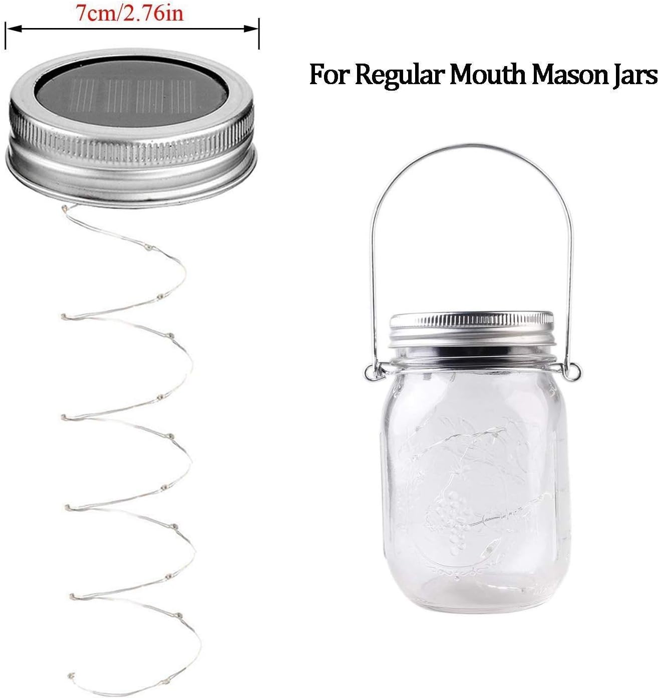Solar Mason Jar Lights, 6 Pack 10 LED Jar Lid String Lights with 6 Hangers(No Jars), Waterproof Fairy Firefly Light for Garden, Patio, Outdoor, Yard, Lawn Decor(5 Colors)