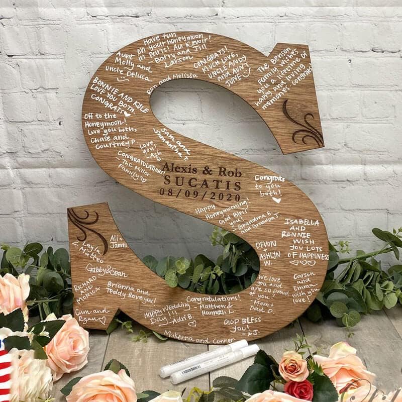 Personalized Wedding Guest Book Sign Custom Letter Name Date Rustic Wedding Guest Book Alternative Unique Guest Book for Wedding Anniversary Decor (Style 6)