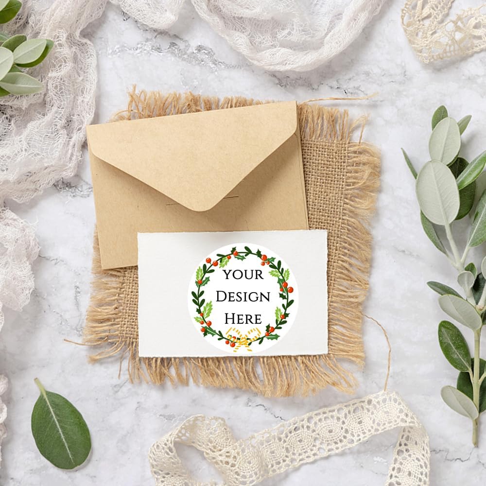 100-1000pcs Custom Stickers Merry Christmas Stickers Personalized Labels Adhesive Xmas Decorative Envelope Seals Stickers for Cards Gift Boxes(Round Kraft-2)