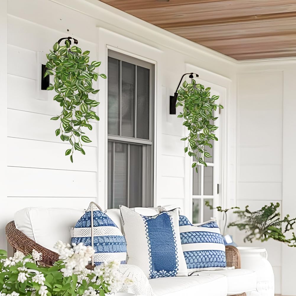DILATATA Fake Hanging Plants Artificial Hanging Plants 22" Faux Wandering Jew Hanging Leaves Plants for Wall Shelf Home Indoor Outdoor Decor - 5 Pack
