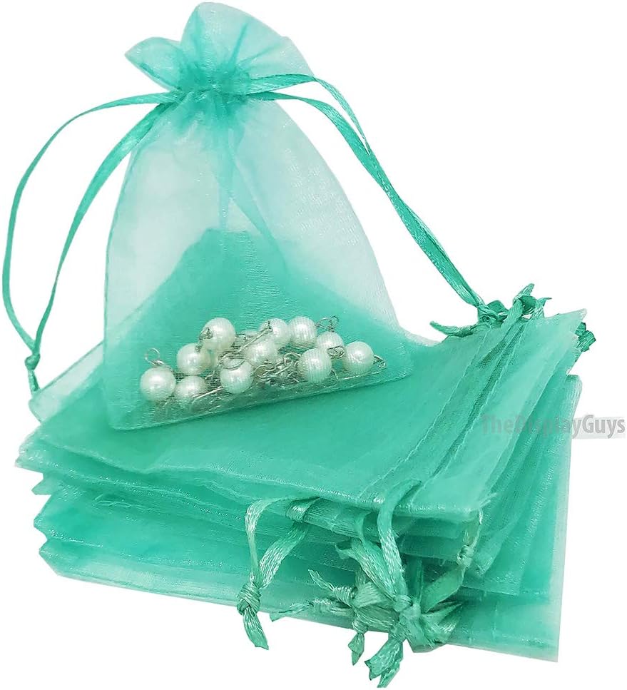 TheDisplayGuys 48-Pack 2" x 2-3/4" Teal Sheer Organza Gift Bags with Drawstring, Jewelry Candy Treat Wedding Party Favors Mesh Pouch
