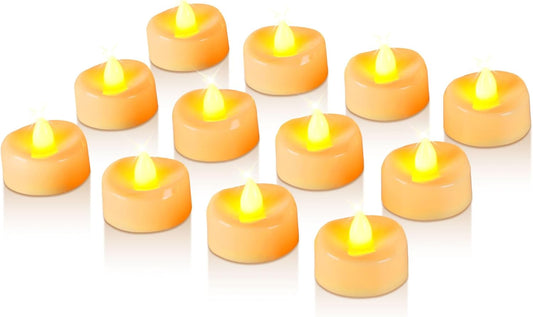 Raycare 50 Pack LED Tea Lights Battery Operated, 200+Hour Flickering Votive Candles, Realistic Fake Flameless TeaLights for Wedding Party Halloween Thanksgiving Christmas Decorations,Ivory Base