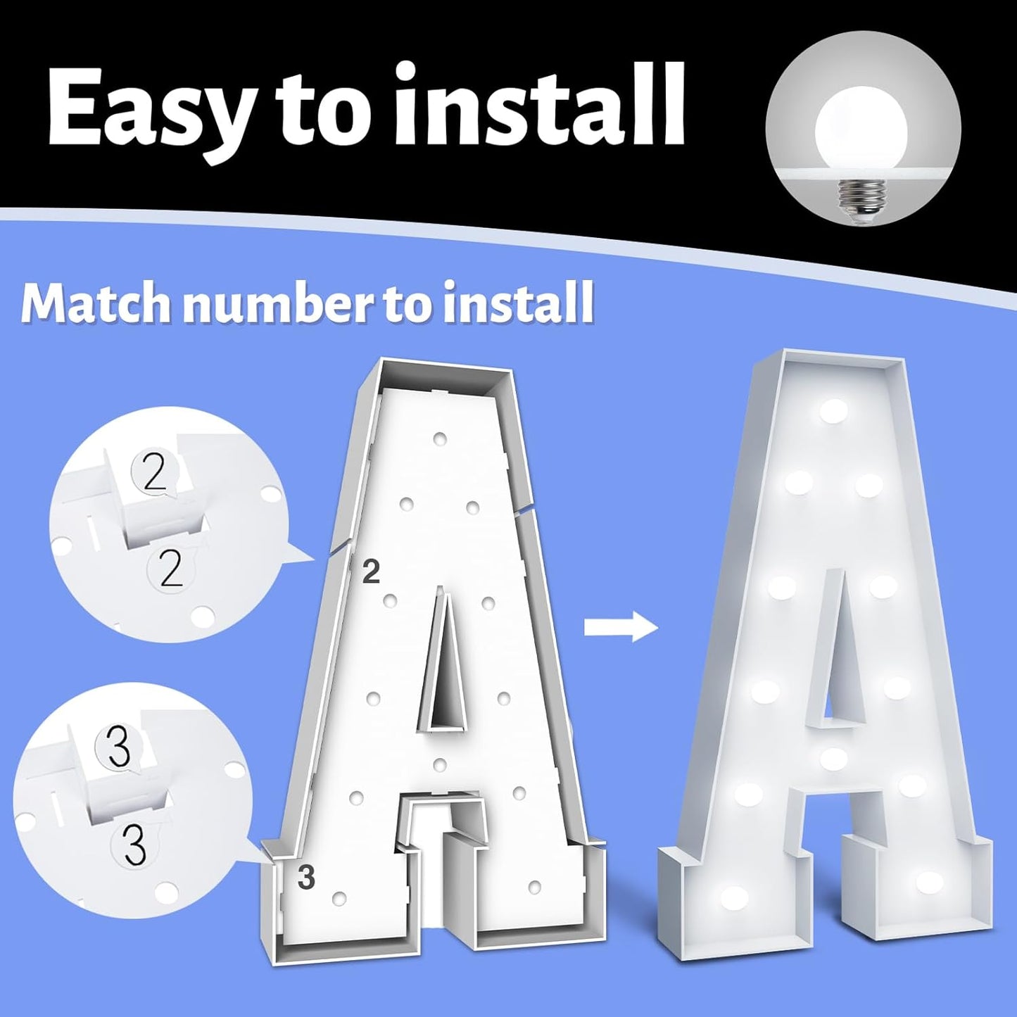 4FT Marquee Light Up Letters - Cool White Light Up Letters D with Fixed Water Bag, Party Decoration Large Marquee Light Up Letters can Be Used for Wedding Decoration, Birthday Party Decoration