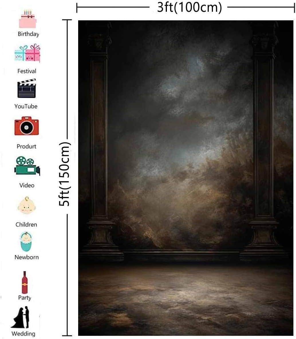3x5ftDark Vintage Photography Backdrops Portrait Photo Backdrop Wedding Bridal Show Birthday Background for Studio Props