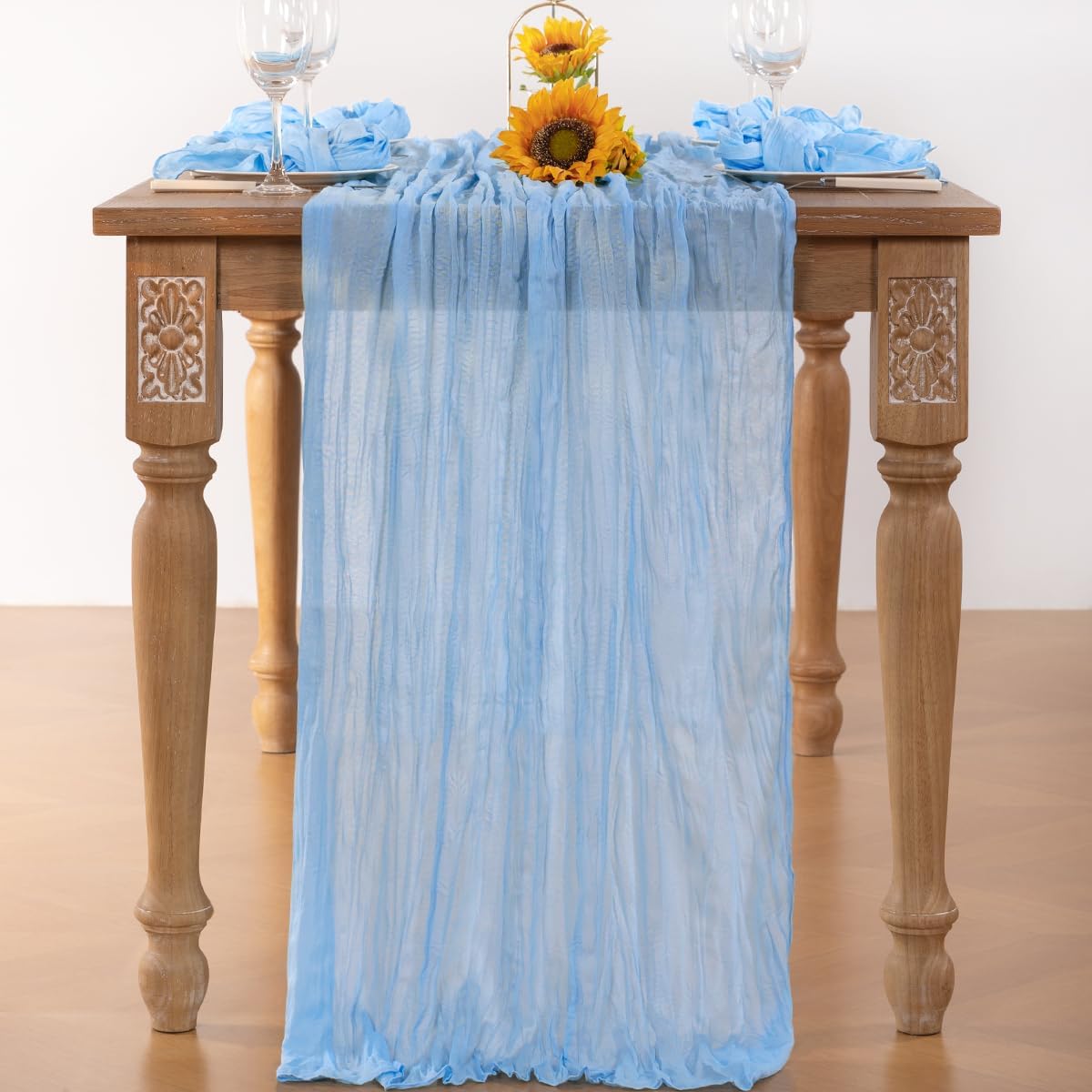 Baby Blue Cheesecloth Table Runner 6 Pack Fall Table Runners Boho Gauze 120 Inches Light Blue Cheese Cloth Fall Table Decorations for Thanksgiving Wedding Bridal Baby Boy Shower Party