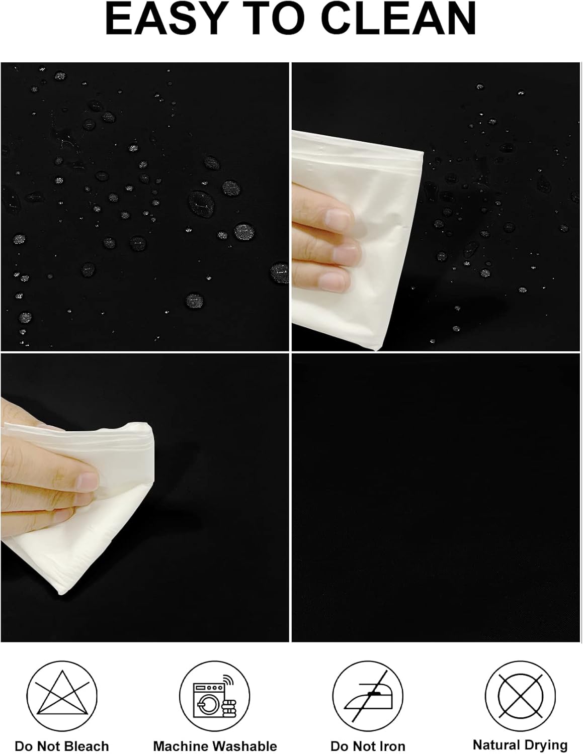 Fokitut 2 Pack Waterproof Round Tablecloth, 60 Inch, Stain Resistant and Wrinkle Polyester Table Cloth, Fabric Table Cover for Kitchen Dining, Wedding, Party, Holiday Dinner-Black
