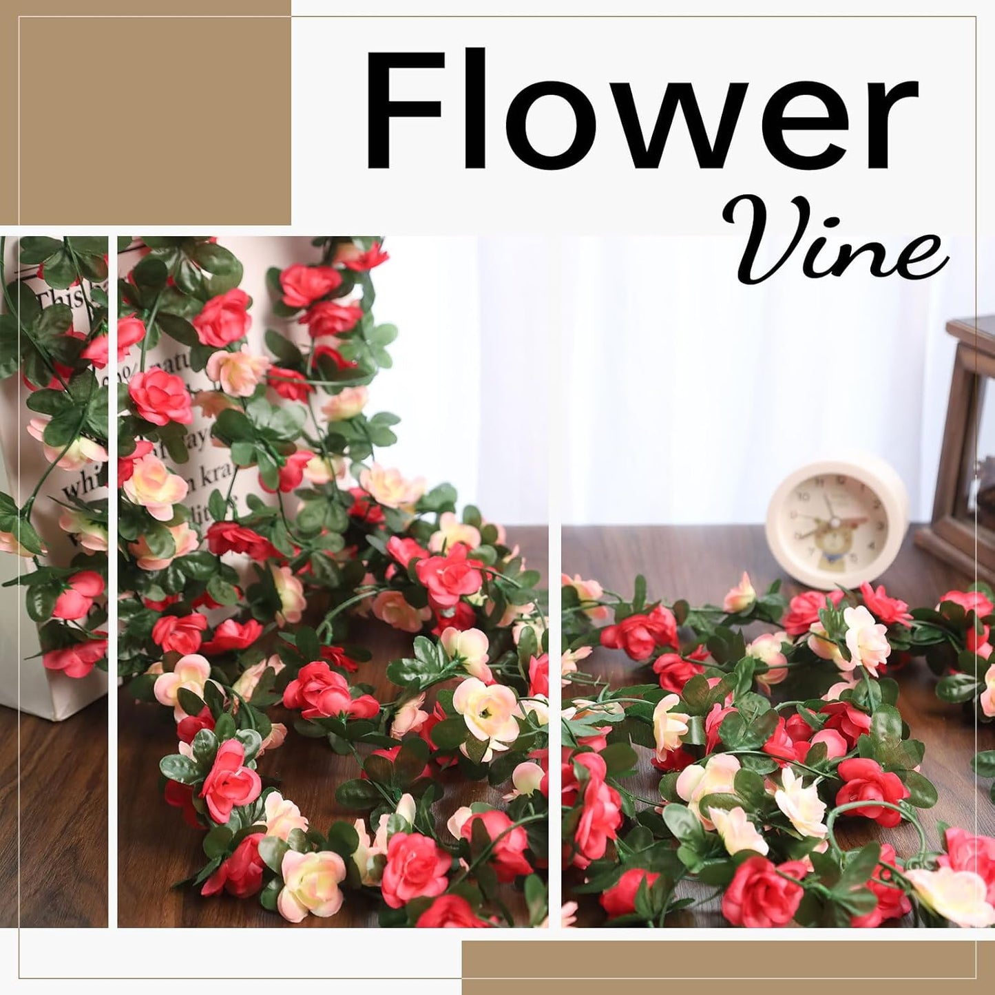 Miracliy 9Pcs 74FT Pink Flower Garland Artificial Rose Arch Vines Fake Spring Floral Garland for Flower Wall Backdrop Wedding Mothers Day Garden Tea Party Decoration