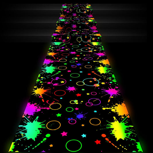 Haull 118 x 39 Inch Neon Light up Dance Floor Glow in The Dark Runner UV Reactive Blacklight Floor Aisle Runner Decor Wall Props for 80s 90s Neon Birthday Party Decorations(Gradient Ink)