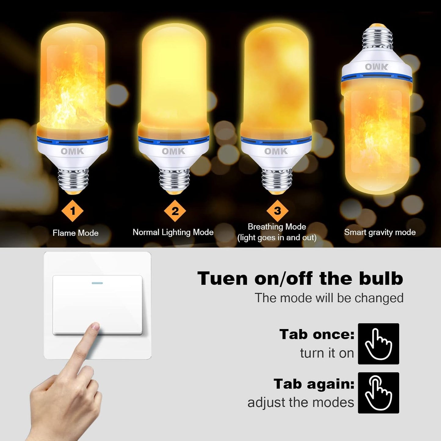 OMK Christmas Flame Effect Light Bulbs LED (6 Pack) Fire Light Bulb Flickering Light Bulbs for Porch Yard Outdoor Fake Fire Party Holiday Christmas Gifts Spooky Attractions Decoration