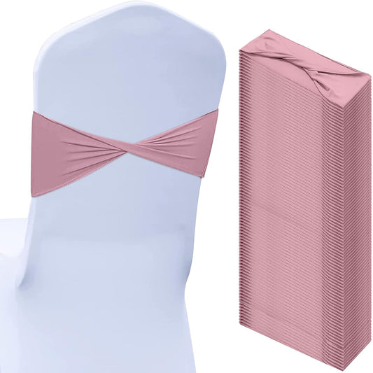 Kinlop 50 Pcs Spandex Chair Sashes Bows Chair Bands Slider Sashes for Covers Elastic Bands Ties Without Buckle Decorations for Wedding Party Events Ceremony Birthday(Dusty Pink)