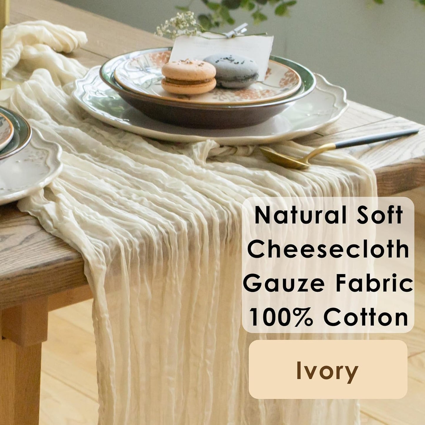 Ivory Cheesecloth Table Runner 141 inches Long Cream Gauze Table Runner for Bohemian Wedding Baby Shower Decorations or Bridal Shower Décor