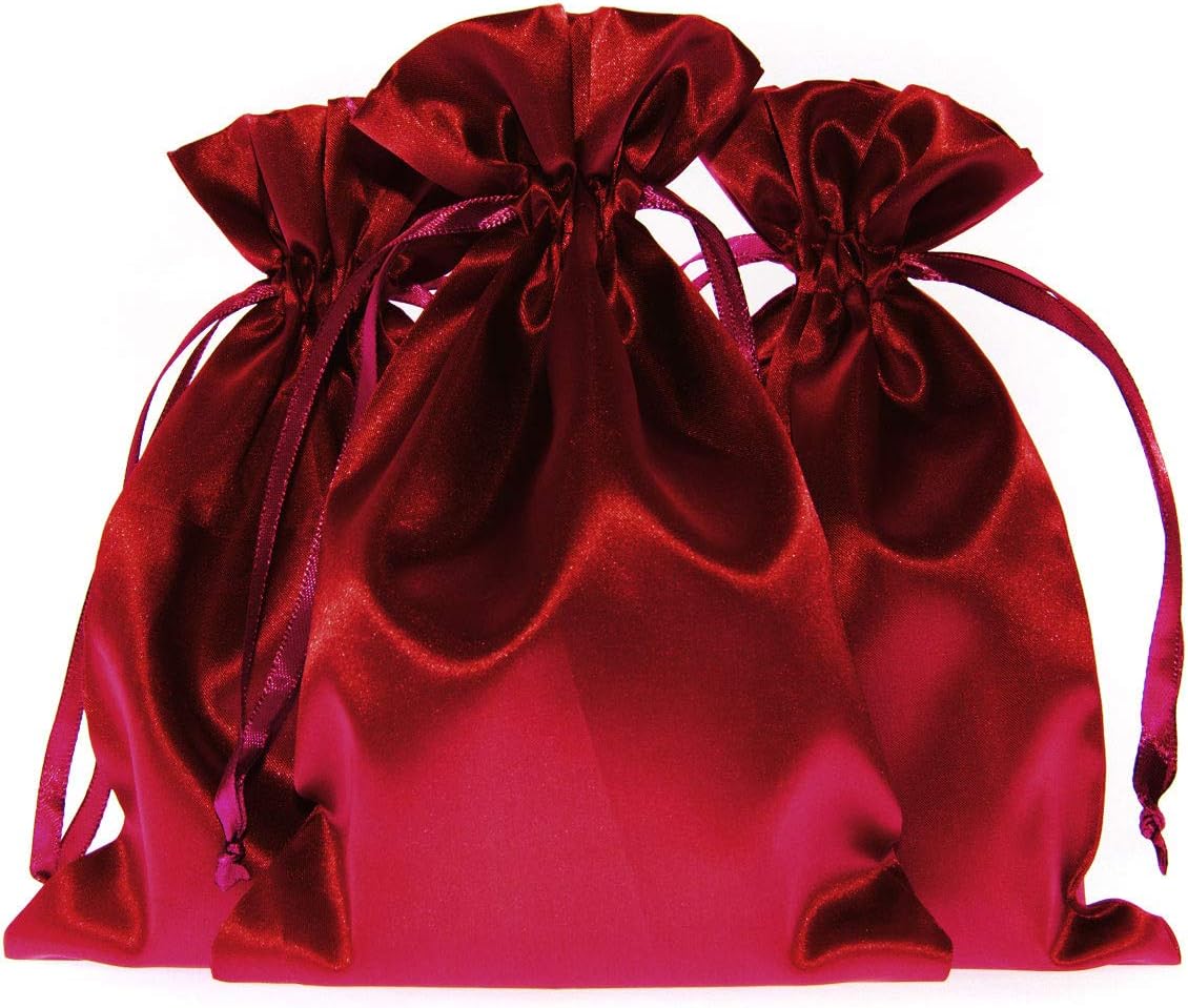 Linen and Bags 6" x 9" Wine Satin Bags, Jewelry Bags, Wedding Favor Drawstring Bags Baby Shower Bags 50 per Pack