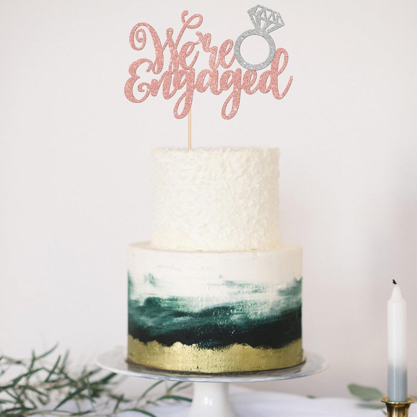1 PCS We're Engaged Cake Topper Glitter Diamond Ring Wedding Engagement Cake Pick for Wedding Bridal Shower Theme Party Cake Decorations Supplies Gold
