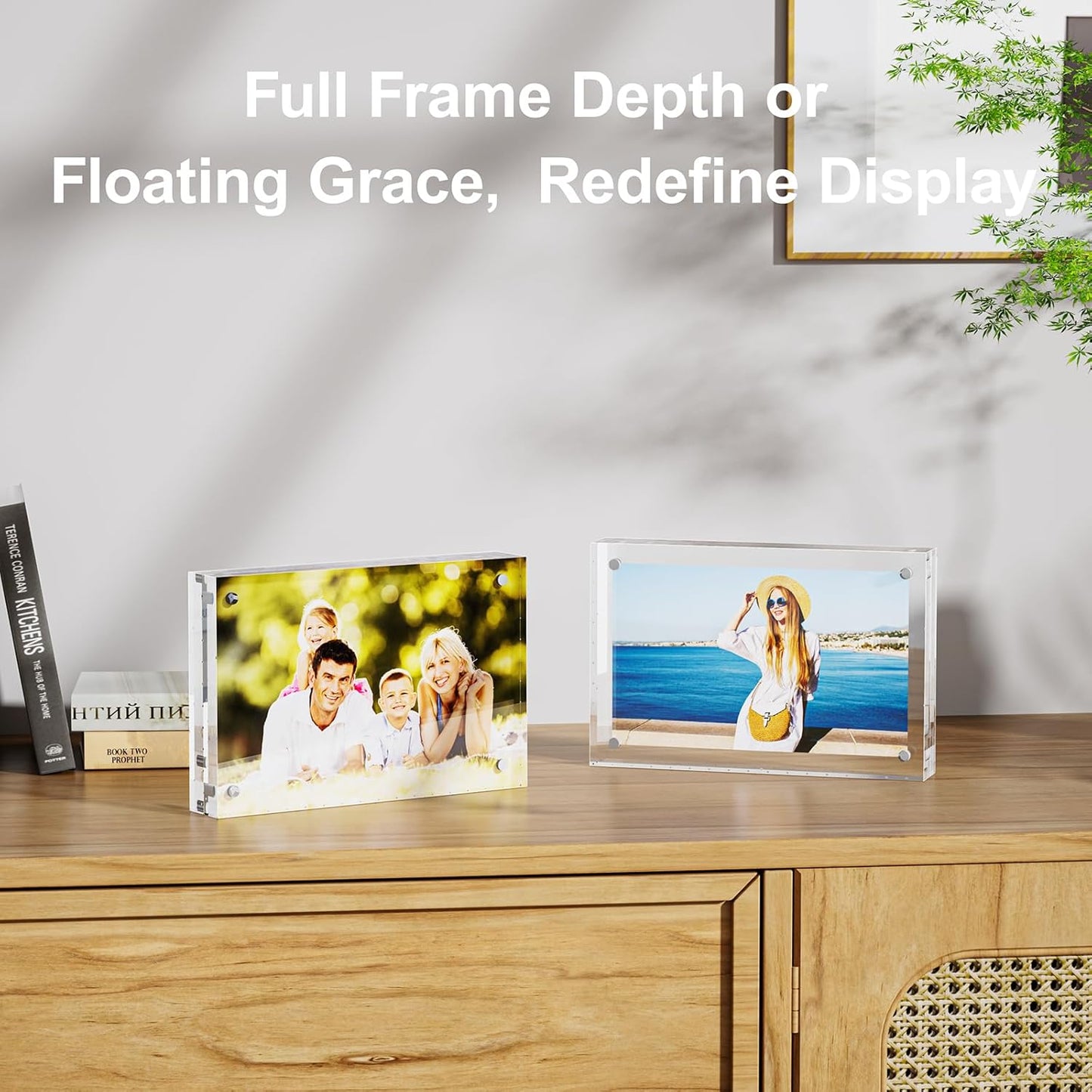 5 Pack 4x4 Acrylic Picture Frames - 20% Thicker Double Sided Magnetic Frame with UV Protection - Freestanding Clear Frameless Display for Tabletops - Modern Photo Frame Set for Home & Office Decor