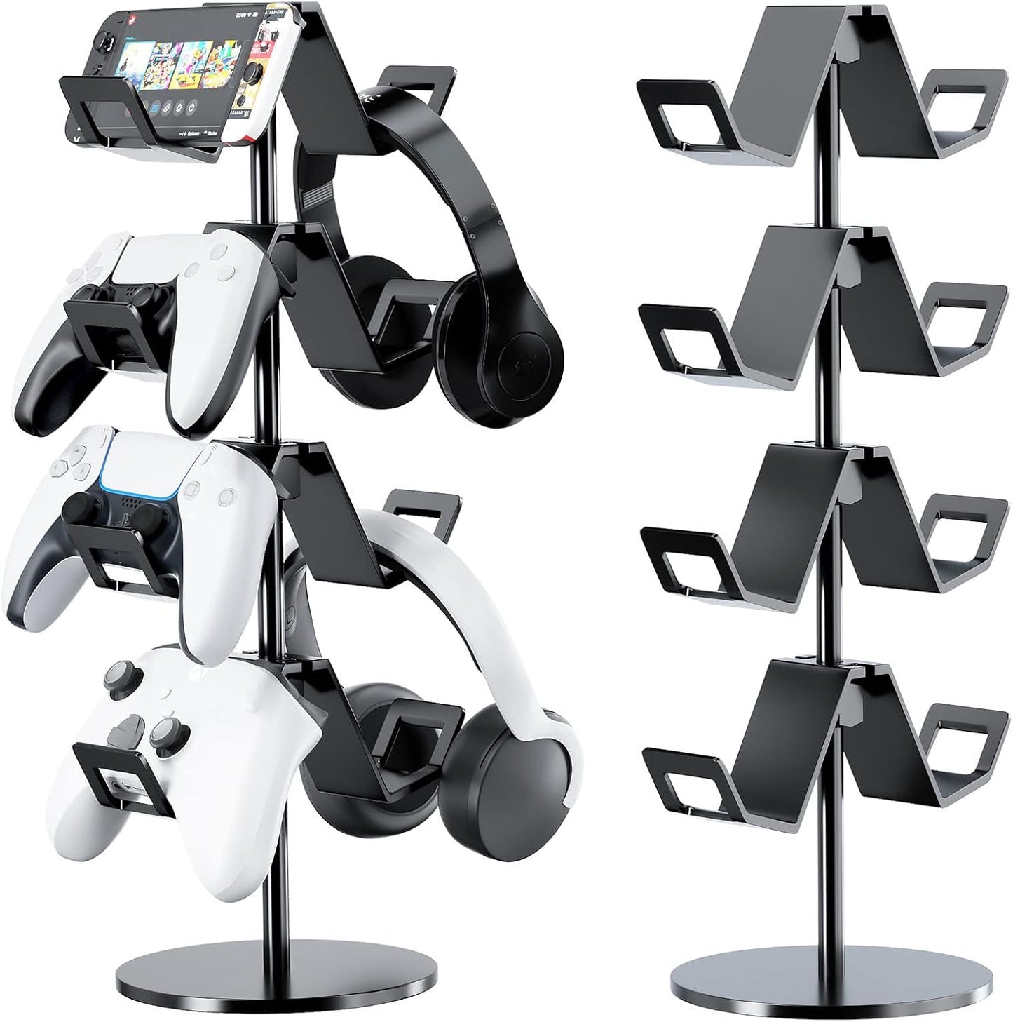 Controller Holder 4 Tier,Headphone Stand - Adjustable Headset Holder for Xbox PS5 PS4 Switch Pro - Gaming Storage for Universal Game Accessories,Desk/Floor(Black)