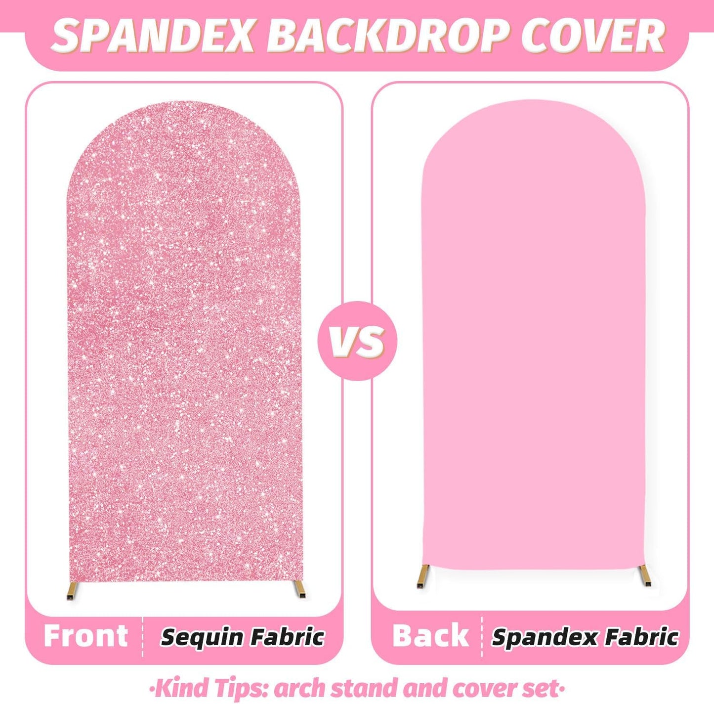 MODFUNS Arch Backdrop Stand and Cover 6&7.2ft Pink Gold Sequins Arch Cover Set of 2 Metal Arch Stand with Covers Double Sided Sparkle Backdrop Stands for Wedding Party Birthday Decor