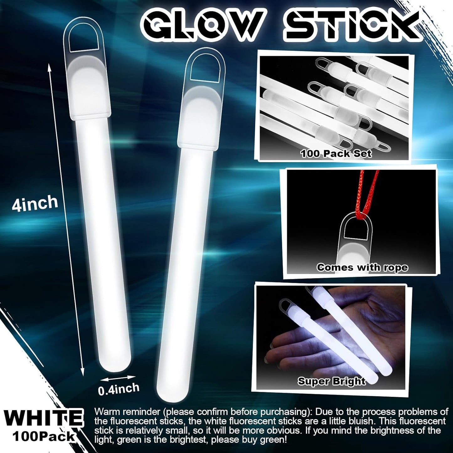 Lewtemi 4" or 6" 100 Pack Bright Glow Sticks Bulk, Glow in The Dark Party Supplies Birthday and Holidays Party Favors