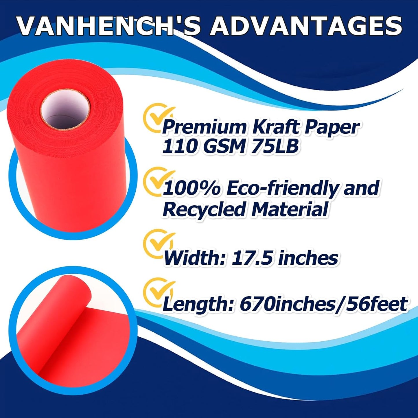 Vanhench 17.5"×963" Red Wrapping Paper Roll for Women Kids, Solid Color Art Kraft Craft Paper for Wedding, Birthday, Mothers Day Gifts, Bouquet Flower Poster Bulletin Board
