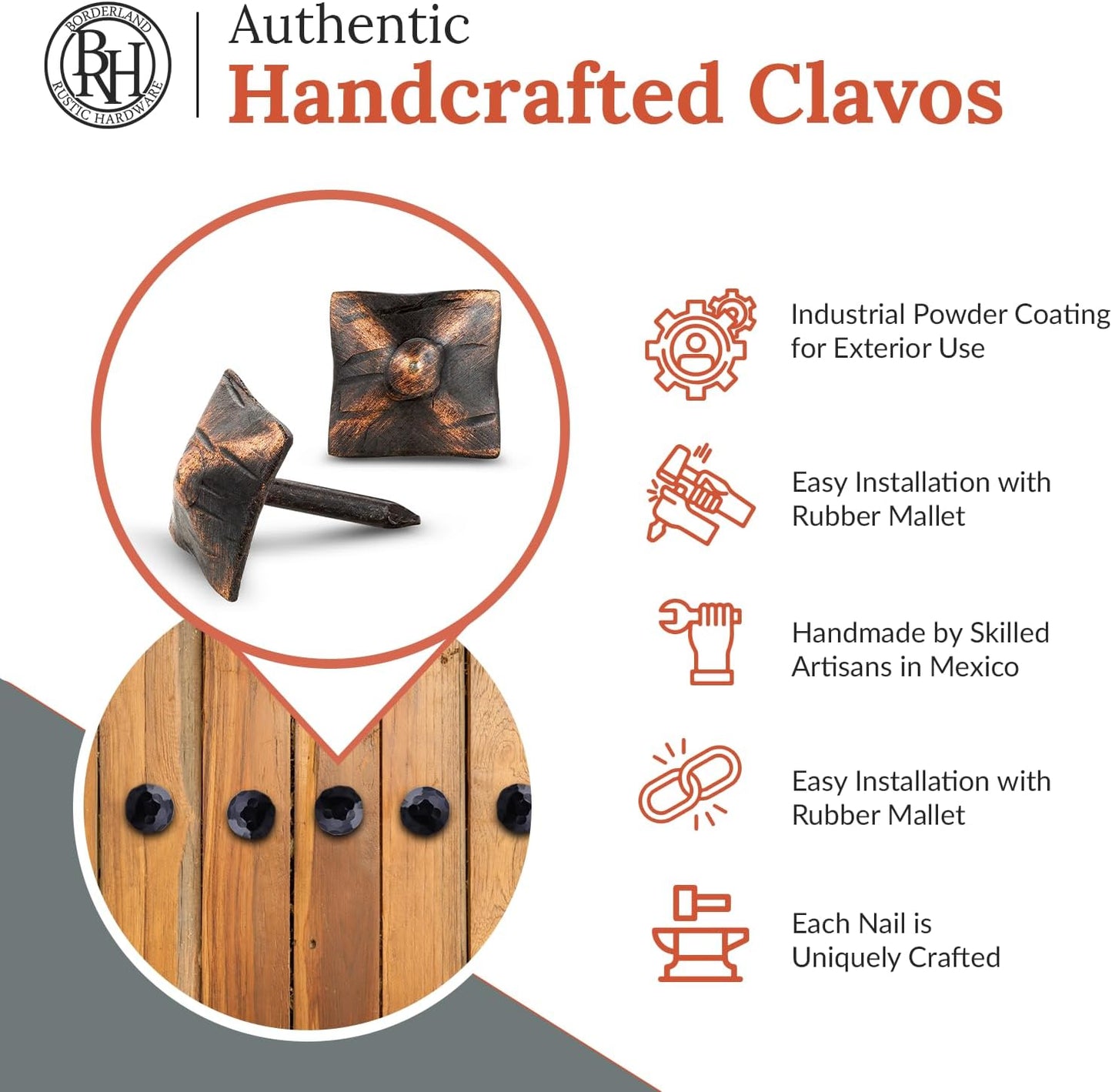 25 Pack 0.75" Square Head Iron Clavos Decorative Nails – Oil Rubbed Bronze – Handmade Rustic Square Fasteners for Farmhouse Shutters, Barn Doors, Shutters, Gates – Ornamental Wood Accent