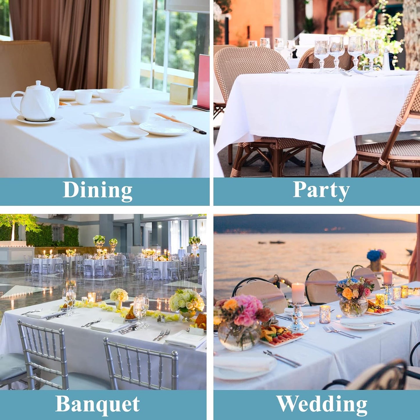 VidaFete Table Cloth 90 * 132inch 10pack Rectangle Tablecloth Polyester, Stain Wrinkle Resistant Polyester Dining Table Cover for Kitchen Dinning Party Wedding Rectangular Tabletop Decoration(White)