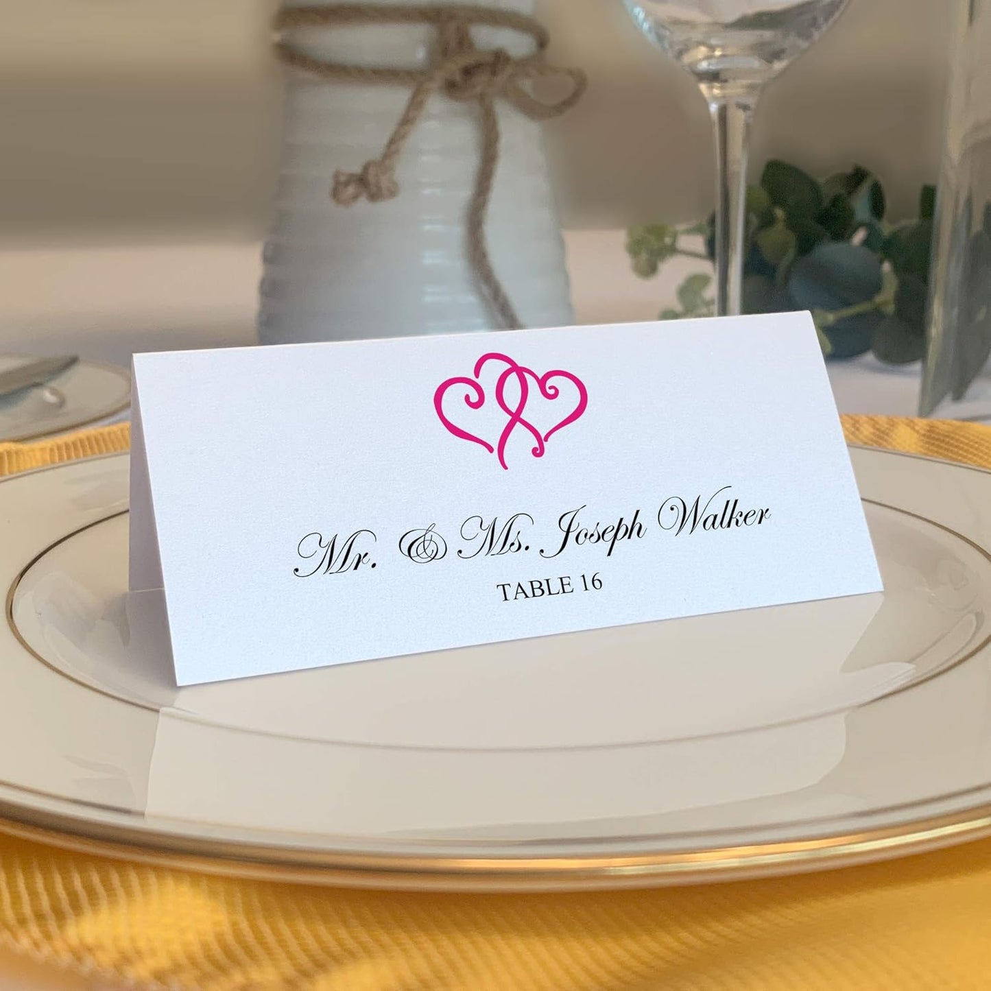 Linked Hearts Place Cards, Fuschia (Choose Color), Set of 60, Pre-cut and Scored - Wedding, Party, Dinner, and Special Events - Made in the USA