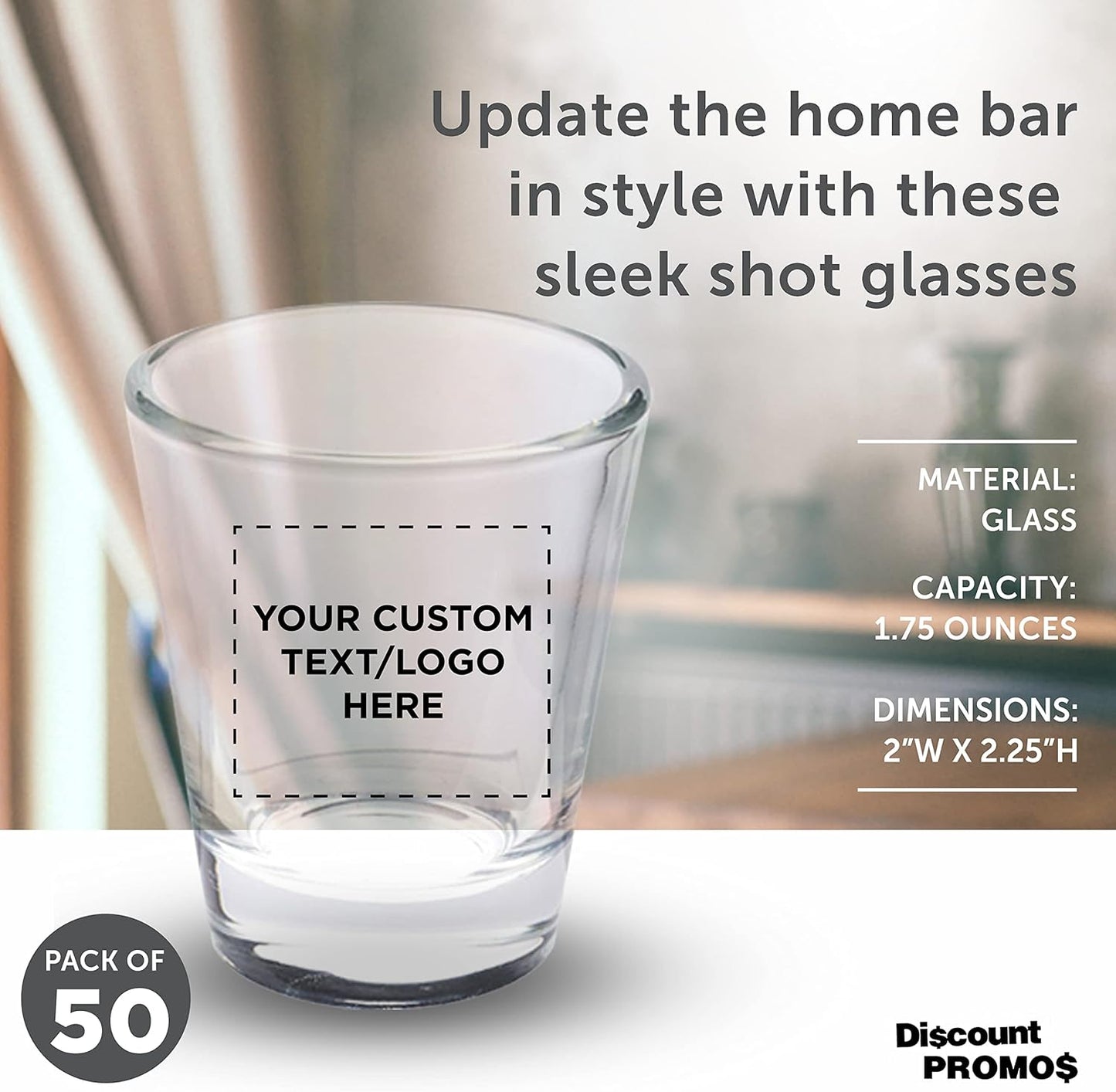 Custom Shot Glasses 1.75 oz. Set of 50, Personalized Bulk Pack - Great for Wedding Favors, Bachelorette Party Decorations, Party Fovors, Color Bottom - Clear