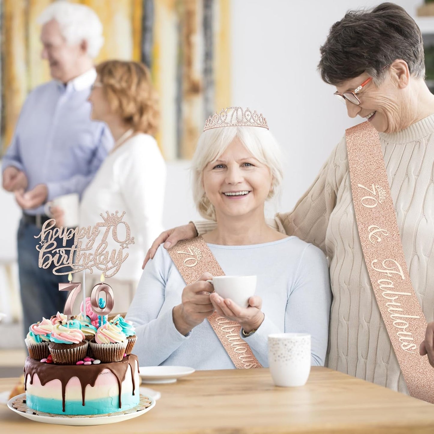 70th Birthday Decorations for Women, Including Sash, Crown/Tiara, Candles, Cake Topper, 70th Birthday Gifts for Women