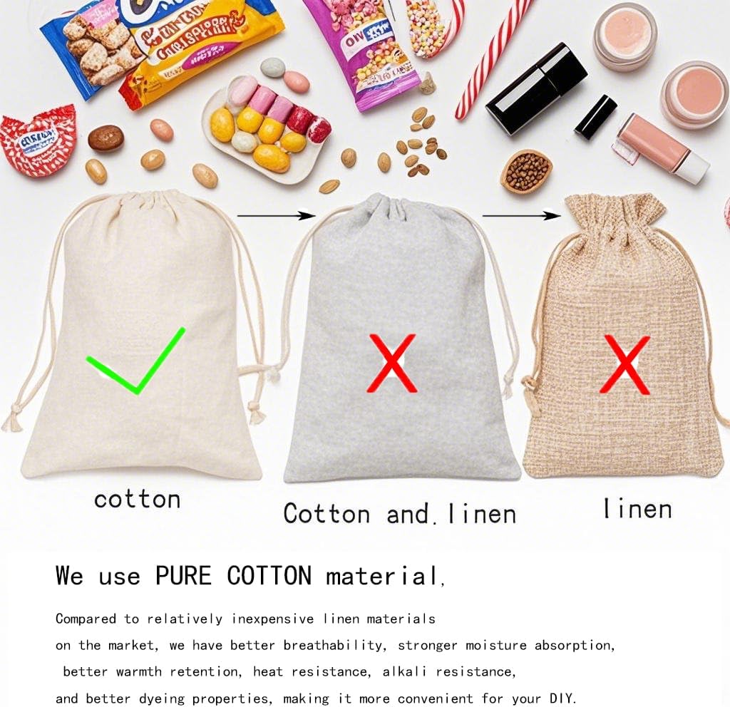 gobyhumm 50 Pieces Muslin Bags Cotton Drawstring Bags Sachet Bag for Home Supplies （4.0 * 4.7"）