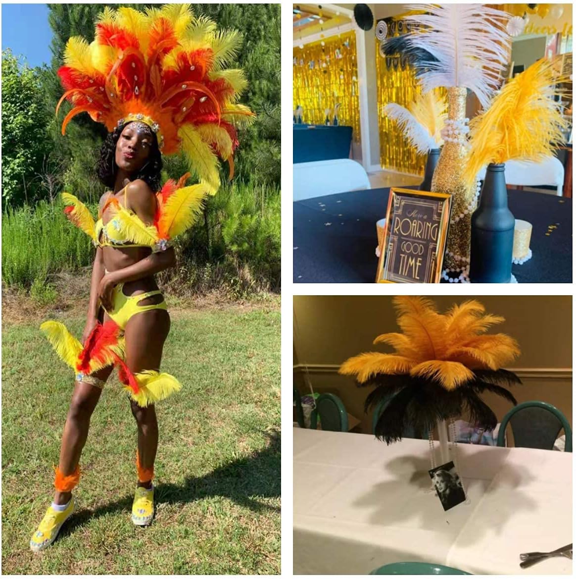 24pcs Natural Luxury Gold Ostrich Feathers 10-12inch (25-30cm) for Wedding Party Centerpieces，Flower Arrangement and Home Decoration.
