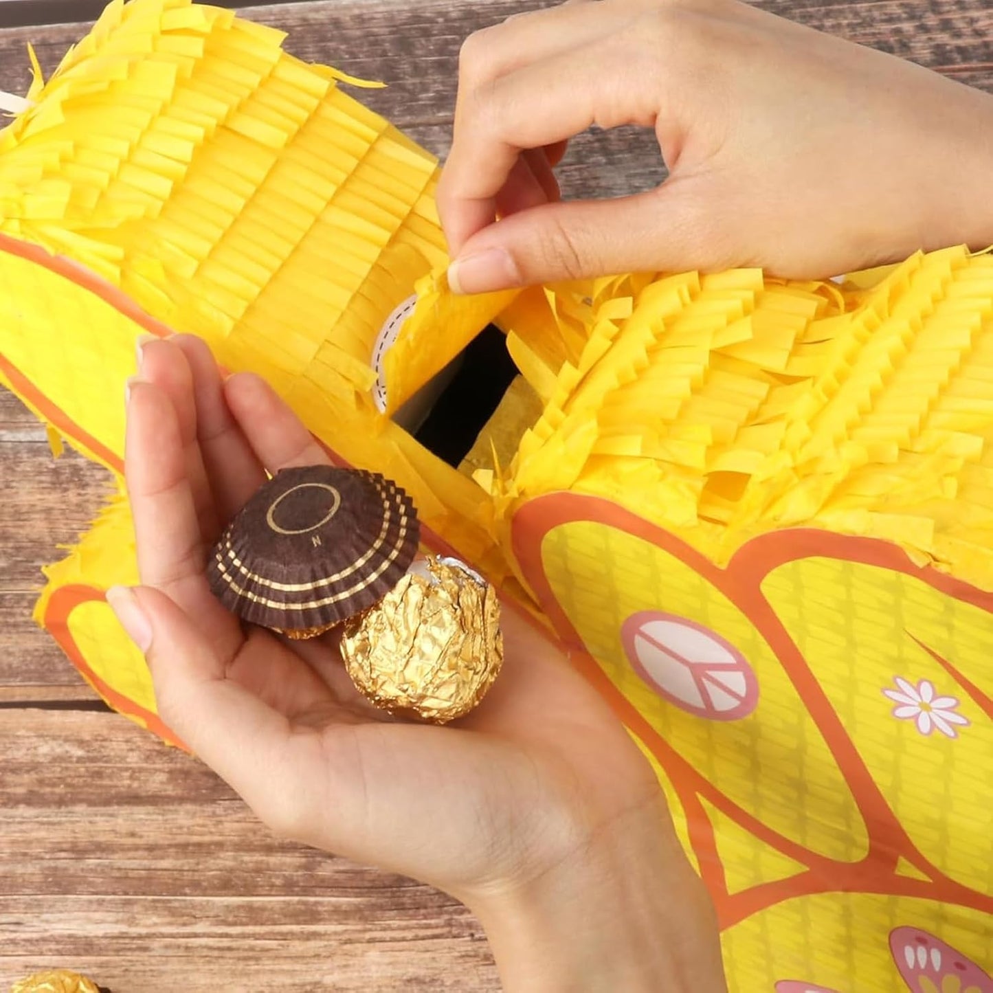 Hippie Pinata with Stick & Hanging Loop Daisy Flower Mexican Pinata Game for Young Wild and Three Party Decorations Girl Groovy Birthday Party Decorations Supplies