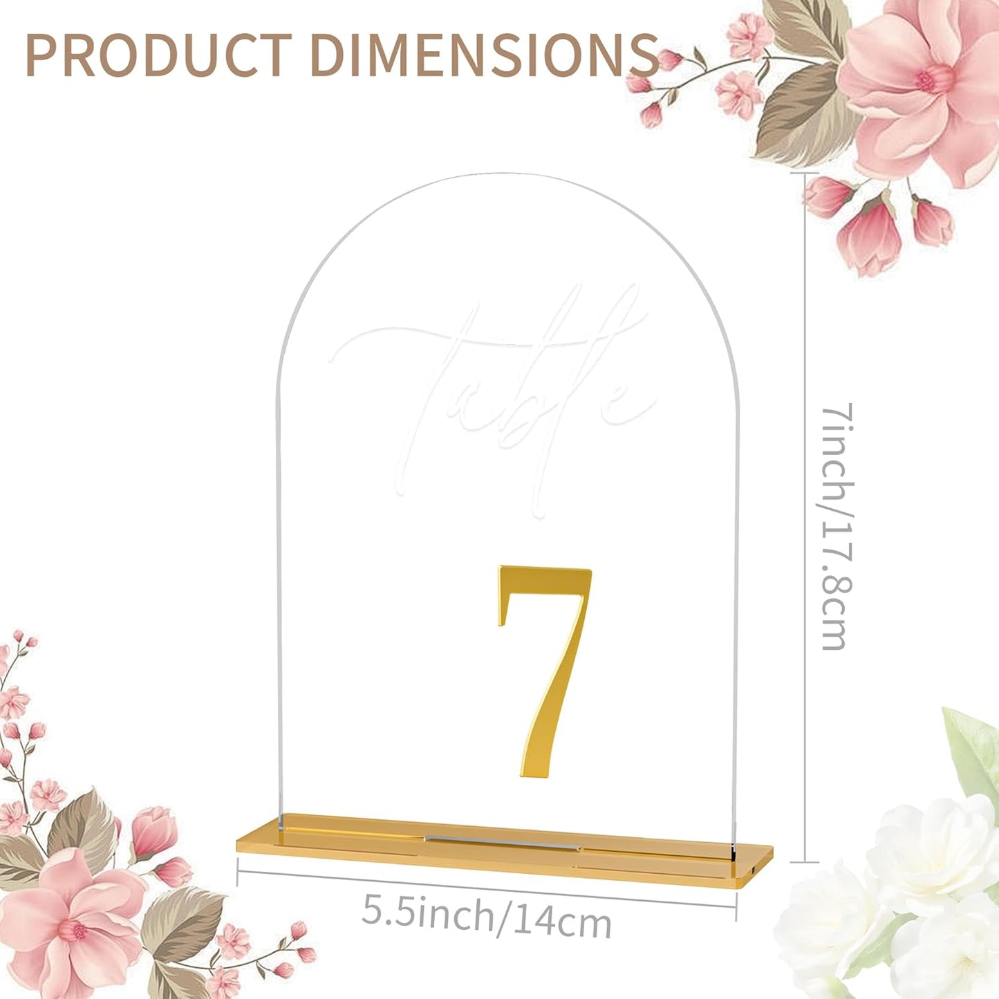 Arch Wedding Table Numbers 1-30 w/Stand, Gold 3D Table Numbers for Reception - 5.5" X 7" Elegant Acrylic Arch Sign with Holder, Perfect for Wedding, Anniversary, Banquet, and Event Decor