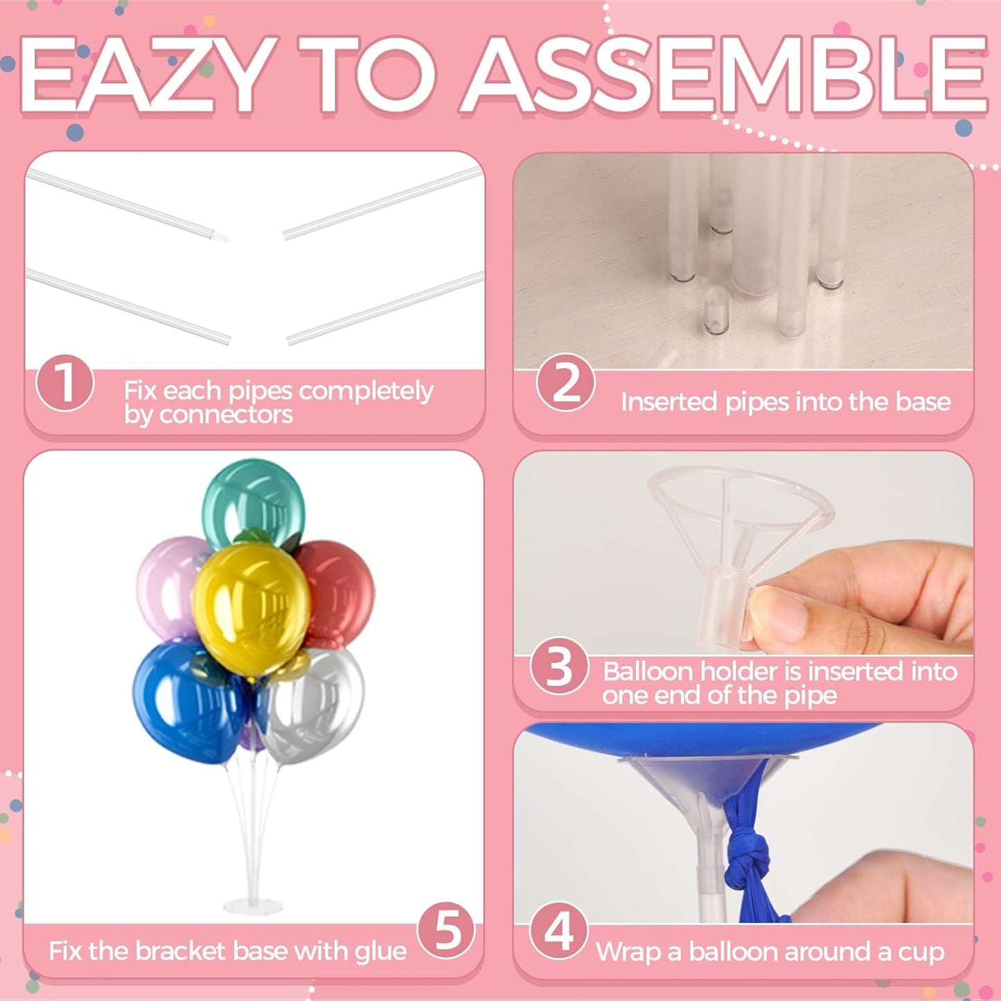 8 Set Balloon Stand Kit - Table Stands With Base, Easy Assembly Sticks, Reusable Holders for Baby Showers, Weddings, Birthdays, Party Decorations