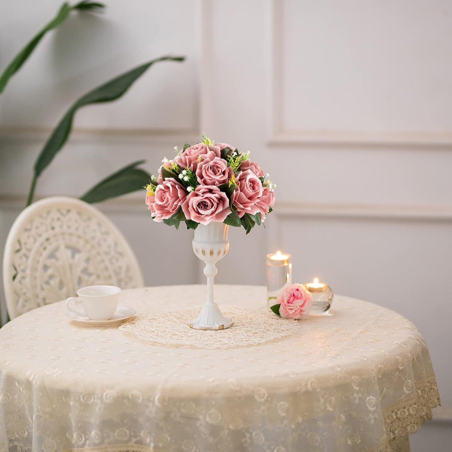 BLOSMON Dusty Pink Flowers Decoration: 6 Pcs Artificial Roses Flowers Balls for Wedding Dinning Table Centerpieces - Fake Silk Kissing Floral Arrangement for Home Party Event