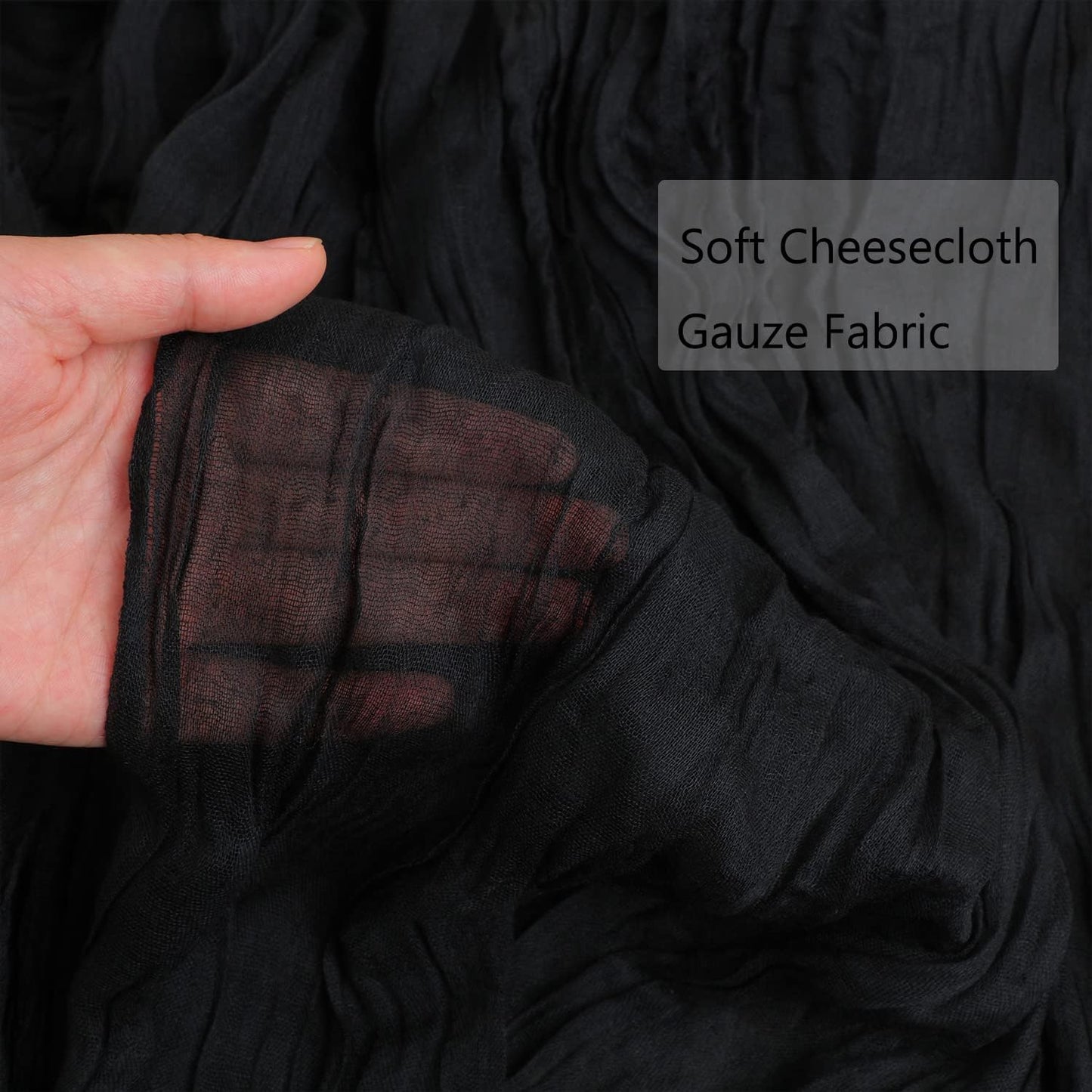 Snowkingdom 13Ft Black Cheesecloth Table Runner, 160inch Long Cheese Cloth Boho Gauze Runner for Wedding Bridal Baby Shower Birthday Holiday Party Sheer Halloween Table Decorations