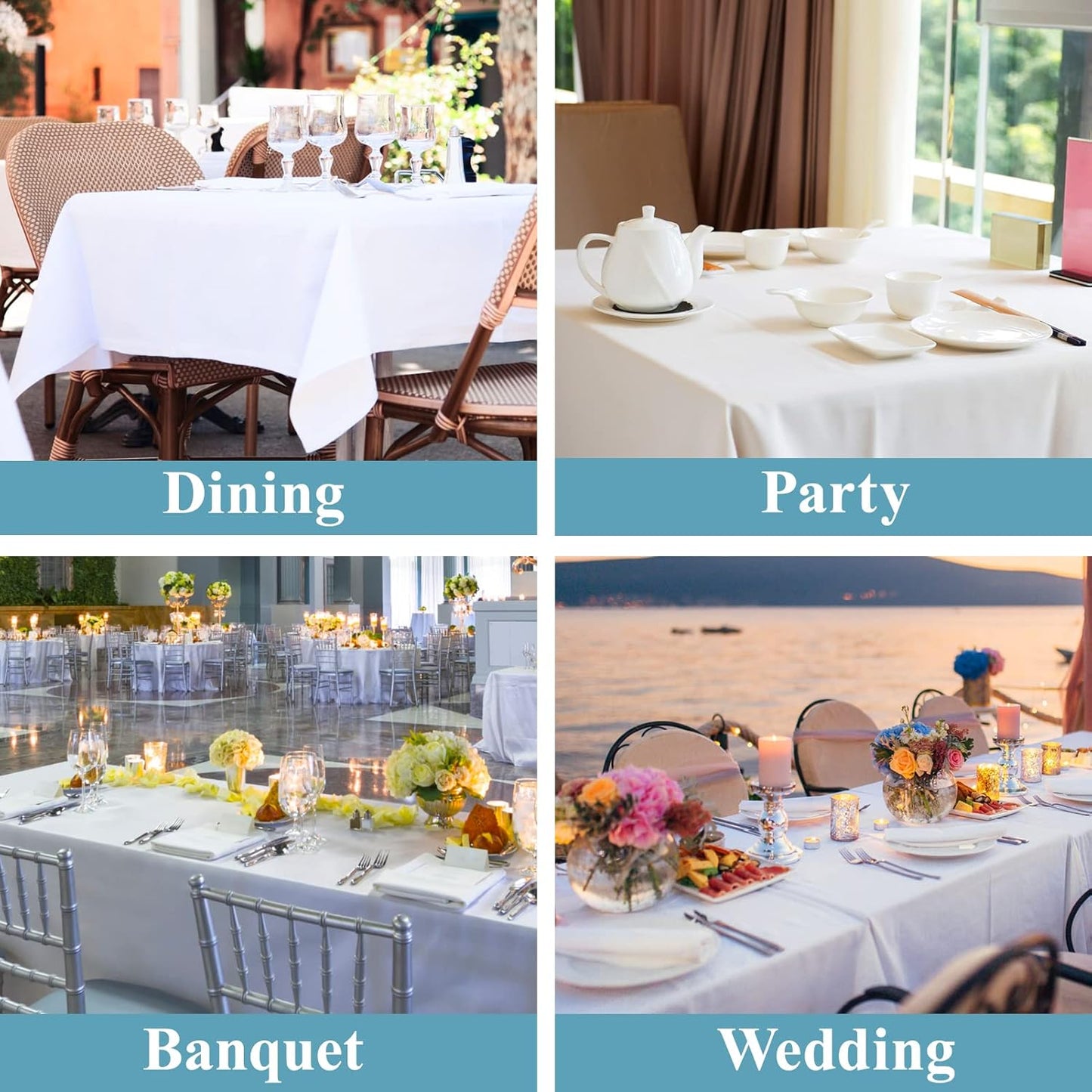 VidaFete Tablecloth 60 * 102inch 2pack Rectangle Table Cloth Polyester, Stain Wrinkle Resistant Dining Table Cover for Kitchen Dinning Party Wedding Rectangular Tabletop Buffet Decoration(White)