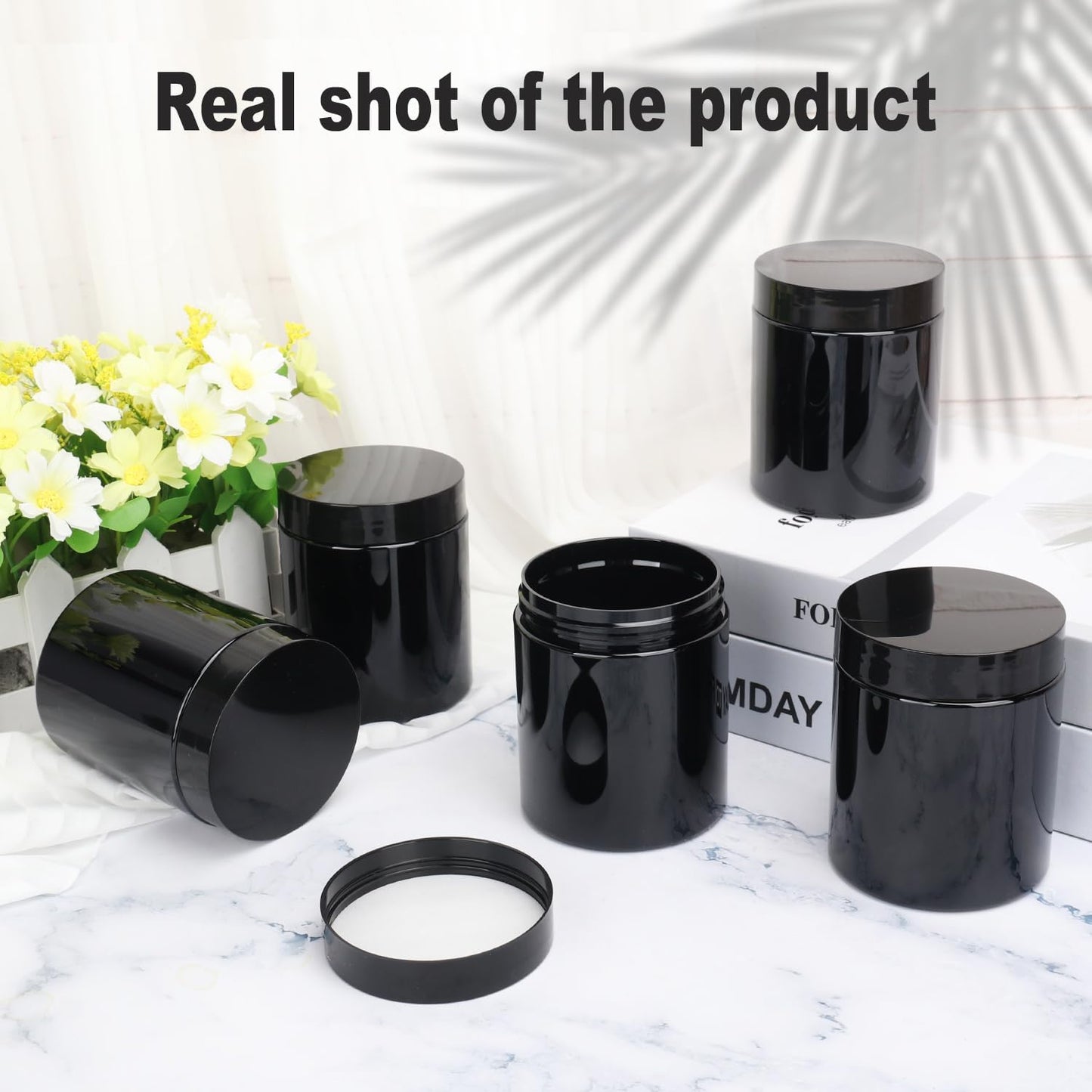 47 Packs 8 oz (250 ml) Black Plastic Jars with Lids, Plastic jars with Lids for Beads, Rhinestones, Sequins Cosmetics, Lotion, Cream, Ointments and More by KUKLIPJIM