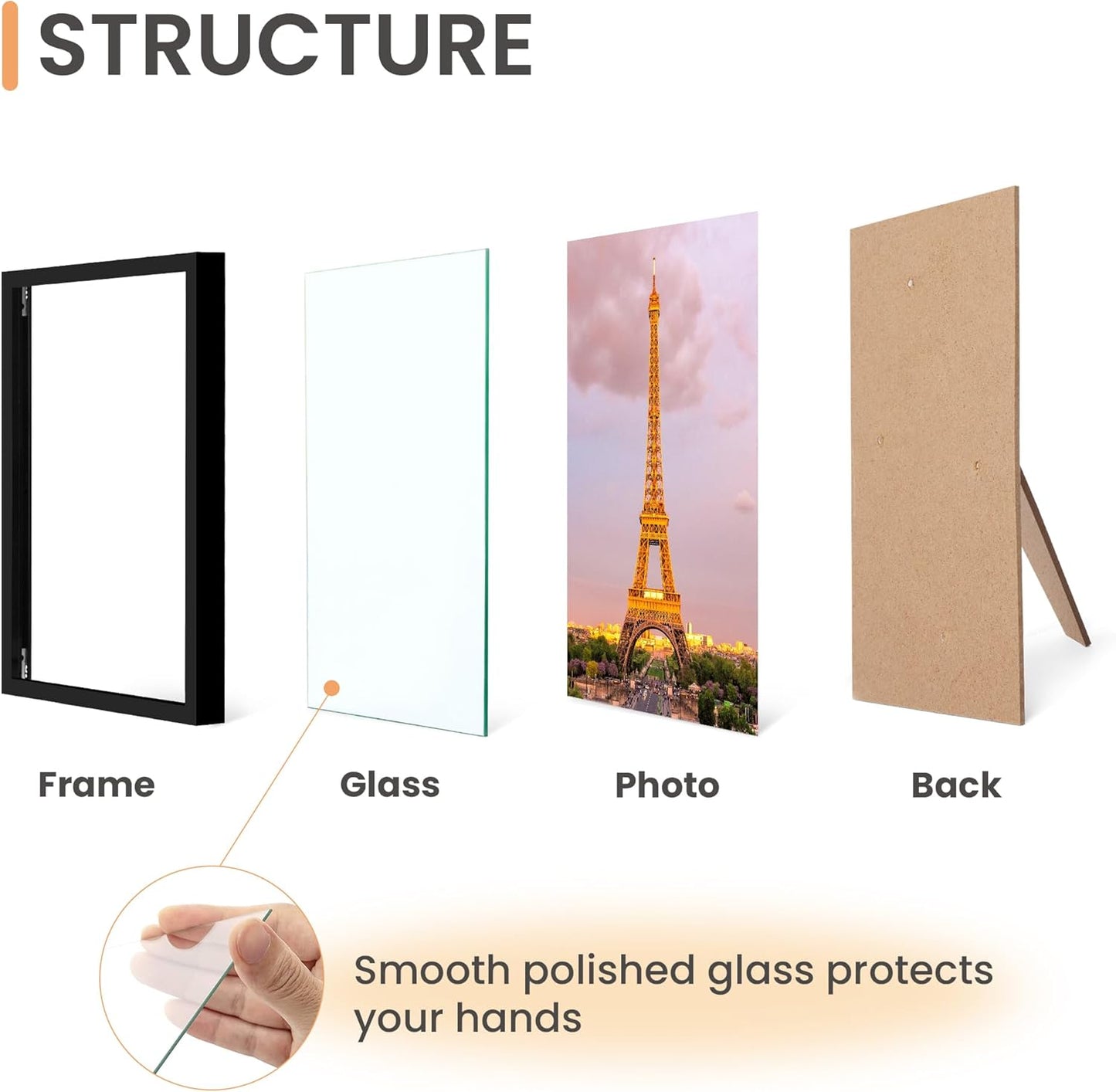 upsimples 5x7 Picture Frame Set of 3, Made of High Definition Glass for 5 x 7 Black Frames, Wall and Tabletop Display Thin Border Photo Frame for Home Décor