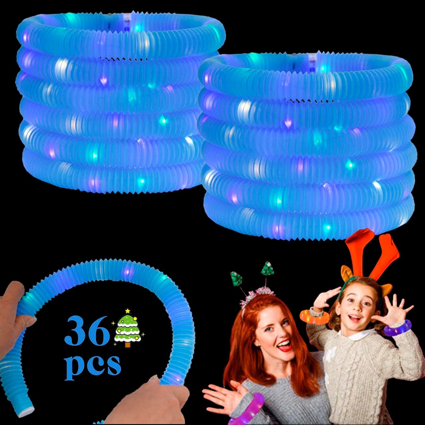 Blue 36 Pack Light Up Party Favors Supplies,Bulk Glow Sticks Bracelet,Necklace Accessories for Kids,Birthday Return Gifts Treats,Easter Basket Goodie Bag Stuffer Fillers for Boys Girls