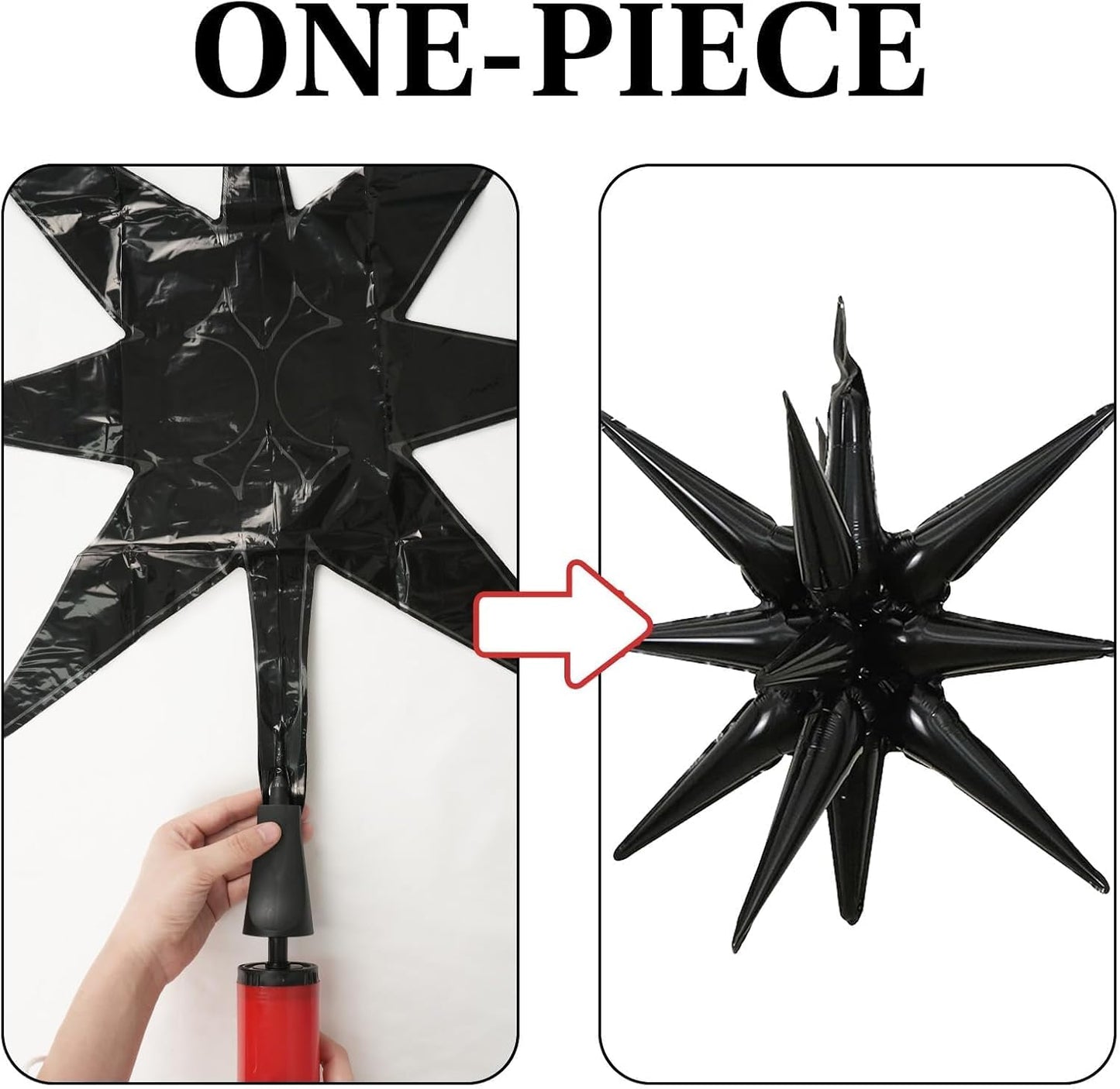 Black Red Star Balloons 12pcs, 27/22 Inch Foil Star Explosion Balloons, Large Spike Mylar Cone Balloon, Fireworks Shape Balloon Decor for New Year Casino Night Racing Car Theme Prom