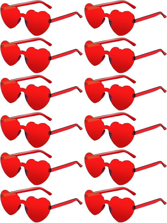 12 Pairs Heart Shaped Sunglasses for Women Colorful Glasses Fun Trendy Transparent Heart Sunglasses Party Favor (Red)