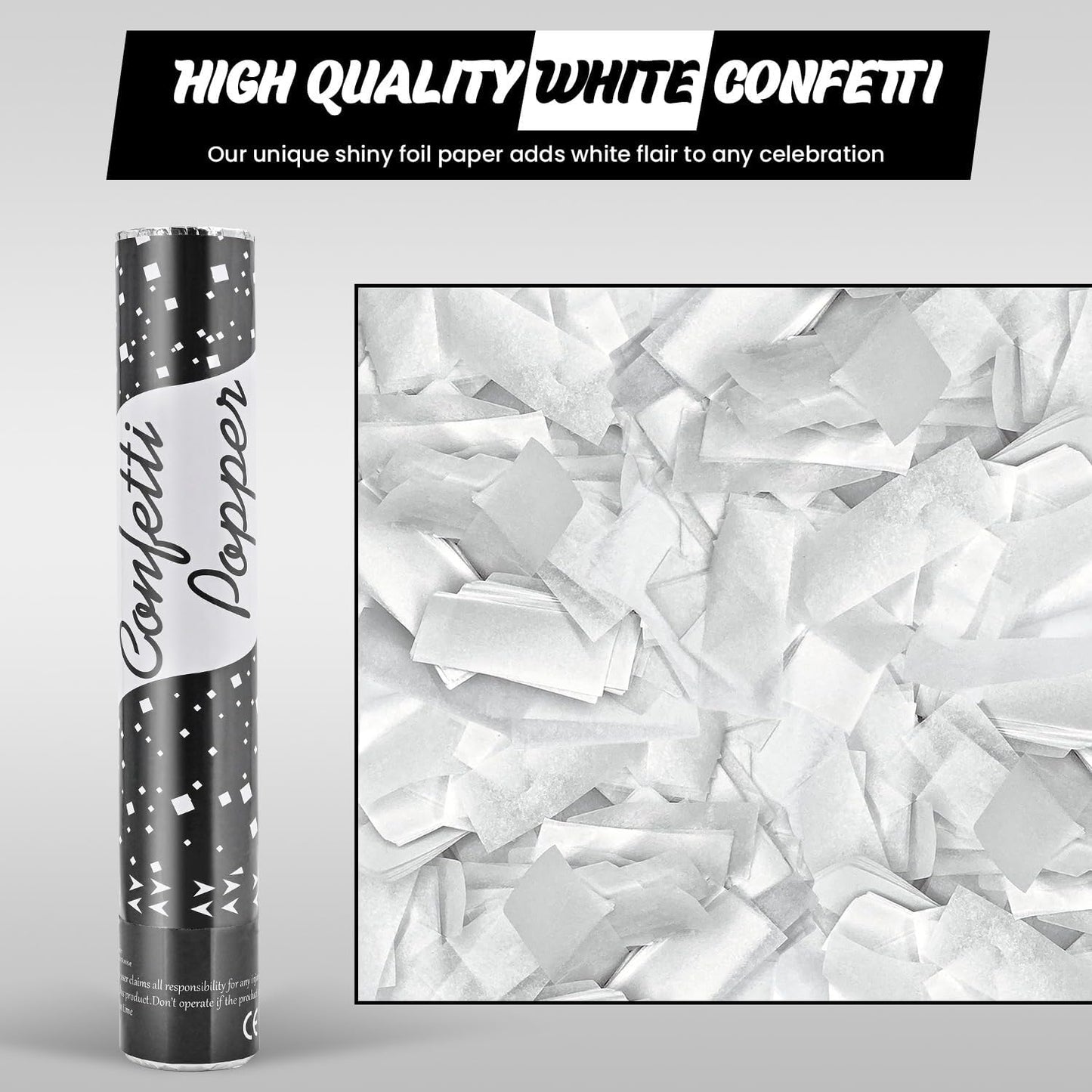 Confetti Poppers 12 Pack - White Confetti Cannons for Wedding, Birthday, Graduation, Baby Shower, Anniversary, Christmas & New Year's