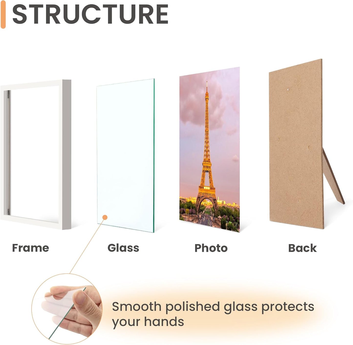 upsimples 4x6 Picture Frame Set of 3, Made of High Definition Glass for 4 x 6, Wall and Tabletop Display Thin Border Photo Frames for Home Decor, White